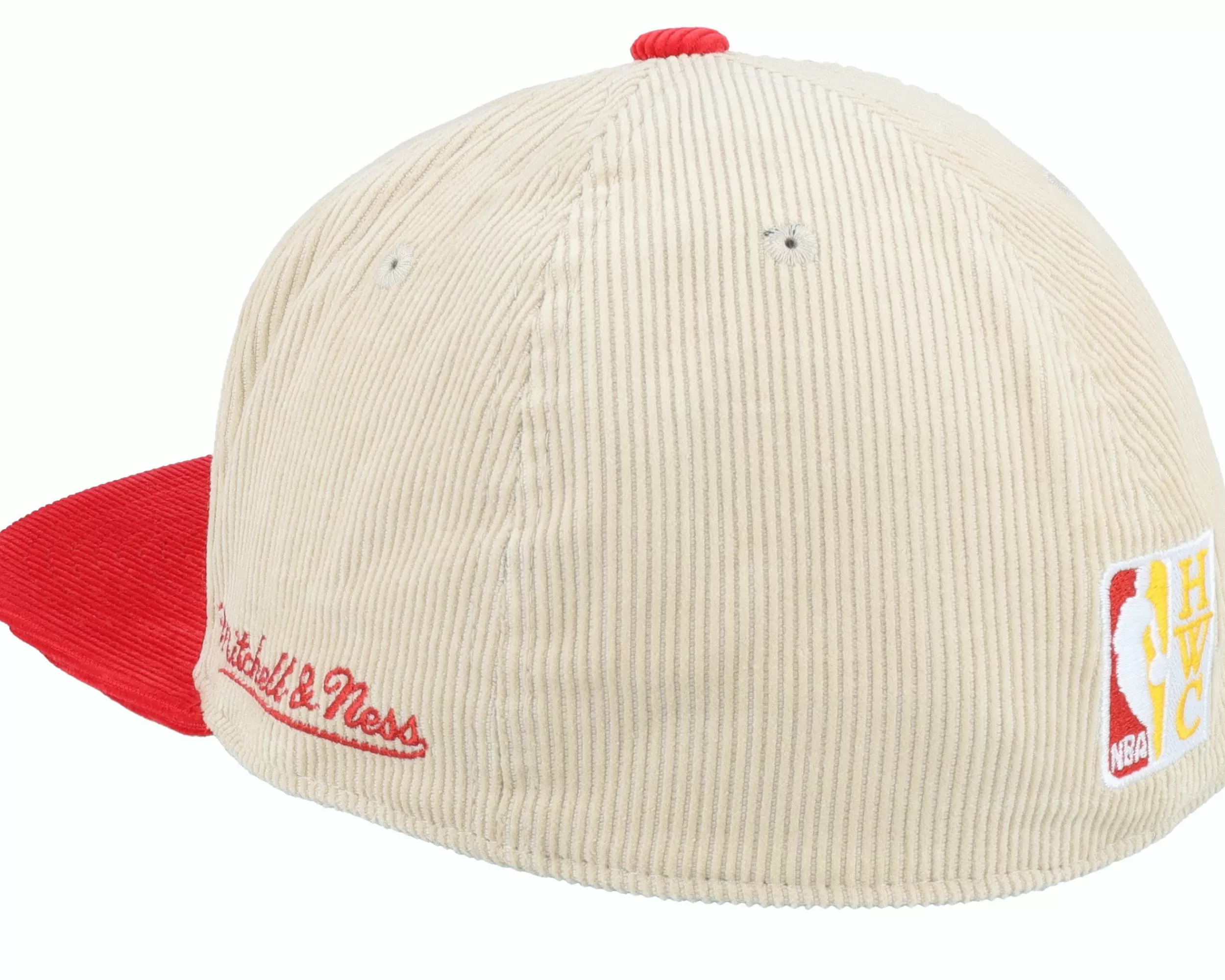 Mitchell & Ness Atlanta Hawks Team Cord Off White/Red Fitted - -Unisex Fitted