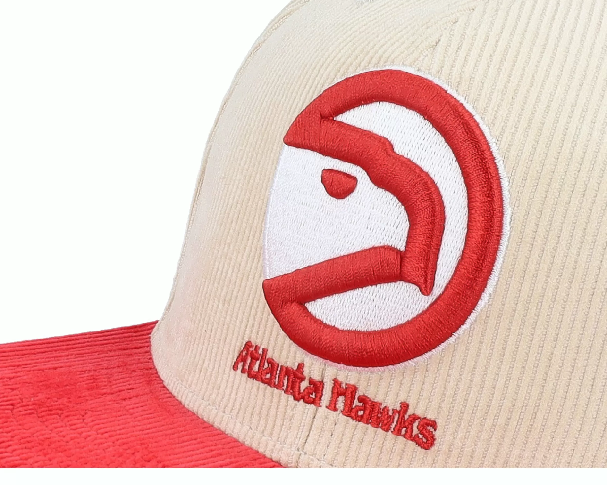 Mitchell & Ness Atlanta Hawks Team Cord Off White/Red Fitted - -Unisex Fitted