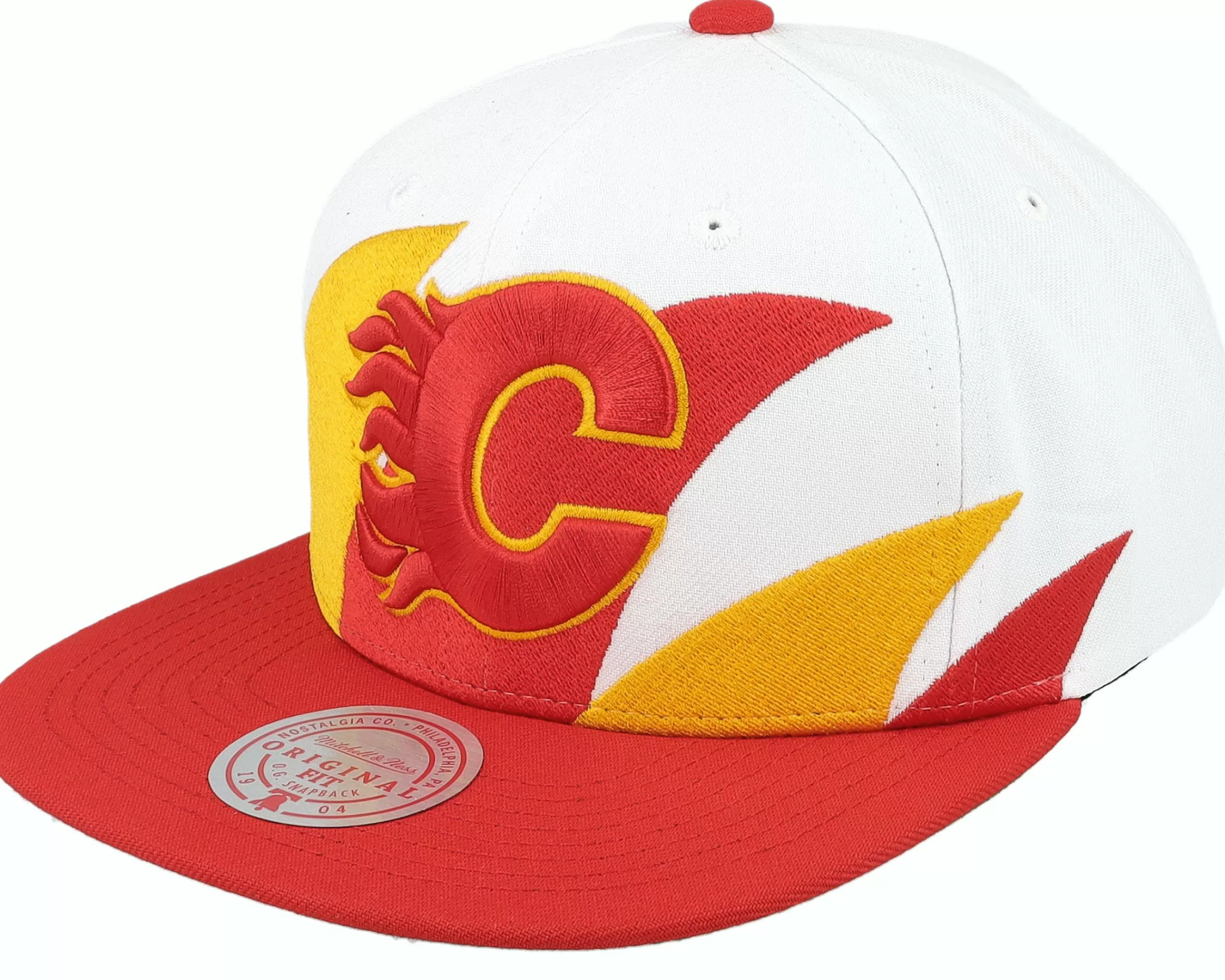 Mitchell & Ness Calgary Flames Vintage Sharktooth White/Red Snapback - -Unisex Snapback