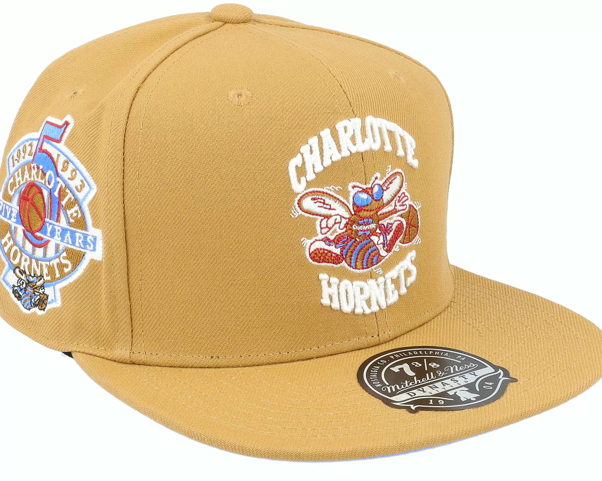 Mitchell & Ness Charlotte Hornets Sand And Sky Fitted Tan Snapback - -Unisex Fitted