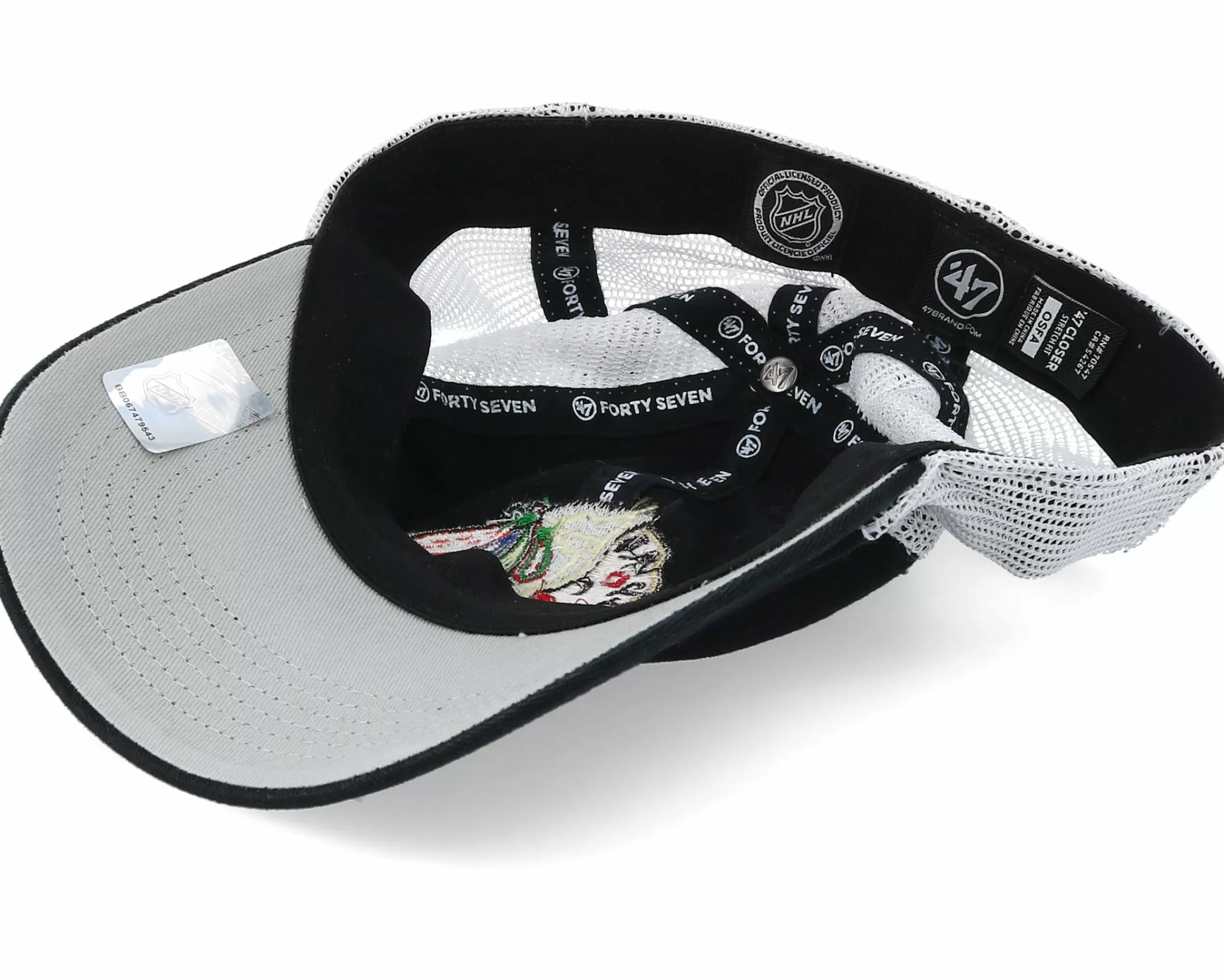 47 Brand Chicago Blackhawks Blue Hill 47 Closer Mesh Black/White Unconstructed - -Unisex Dad Cap