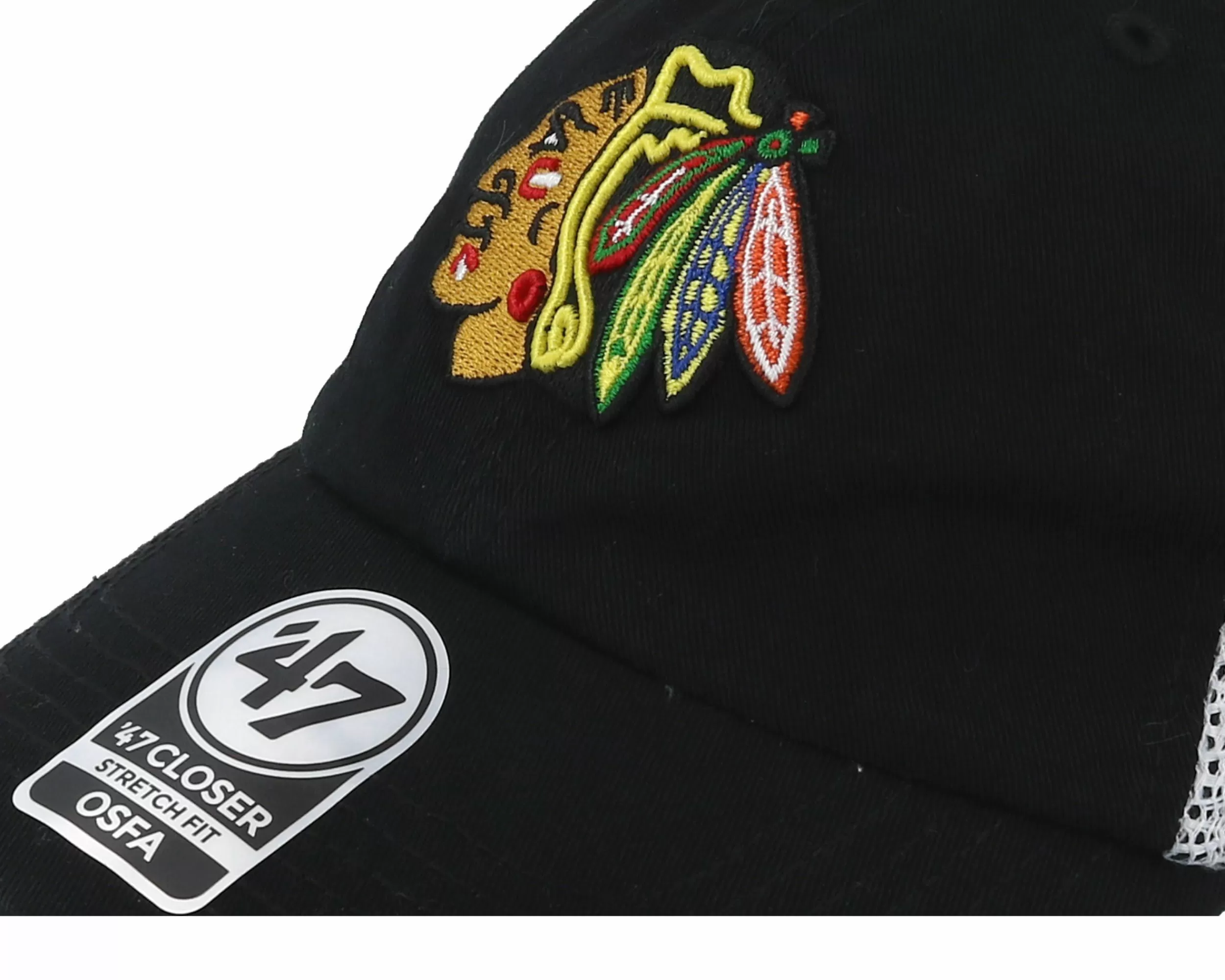 47 Brand Chicago Blackhawks Blue Hill 47 Closer Mesh Black/White Unconstructed - -Unisex Dad Cap