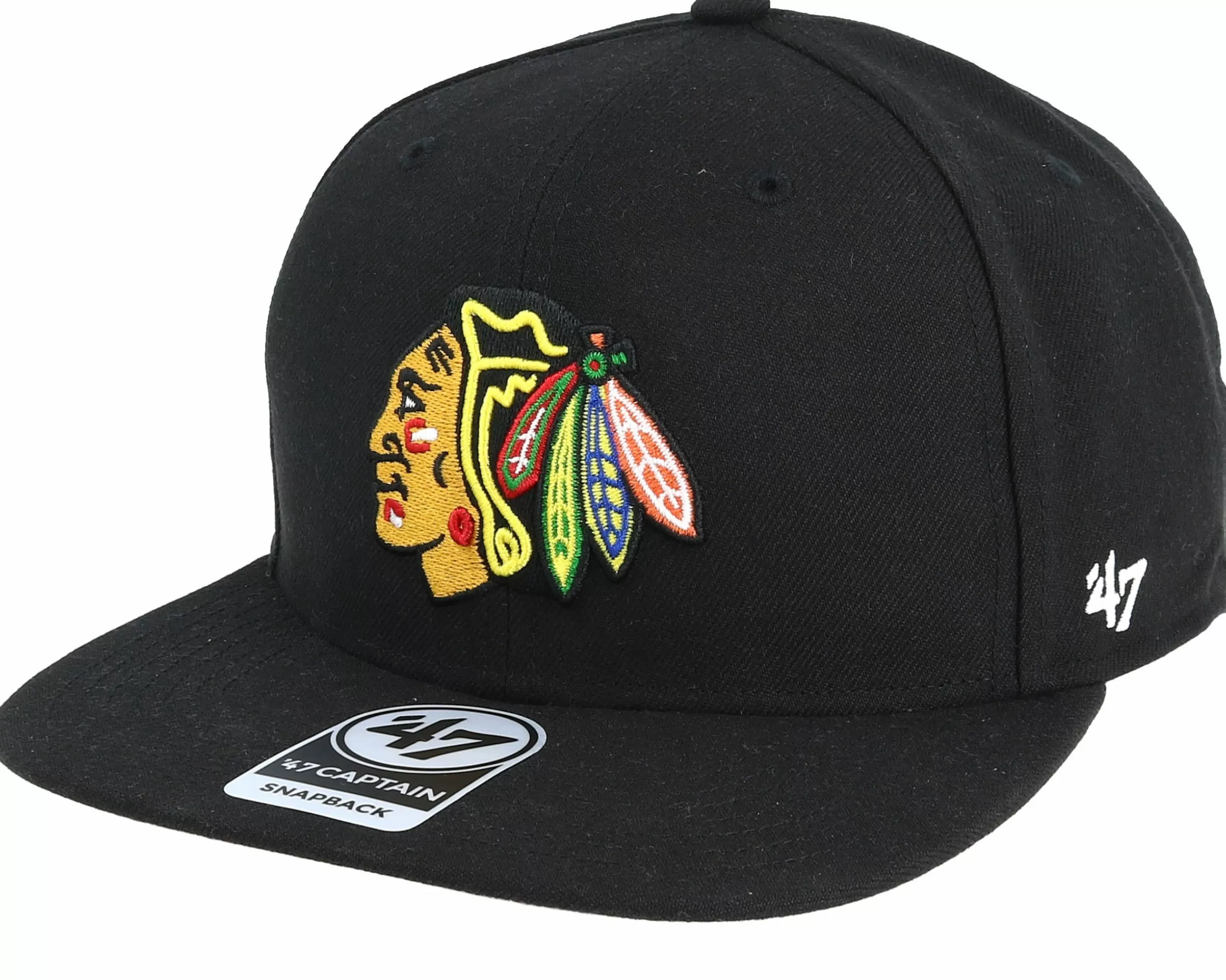 47 Brand Chicago Blackhawks No Shot 47 Captain Black Snapback - -Unisex Snapback
