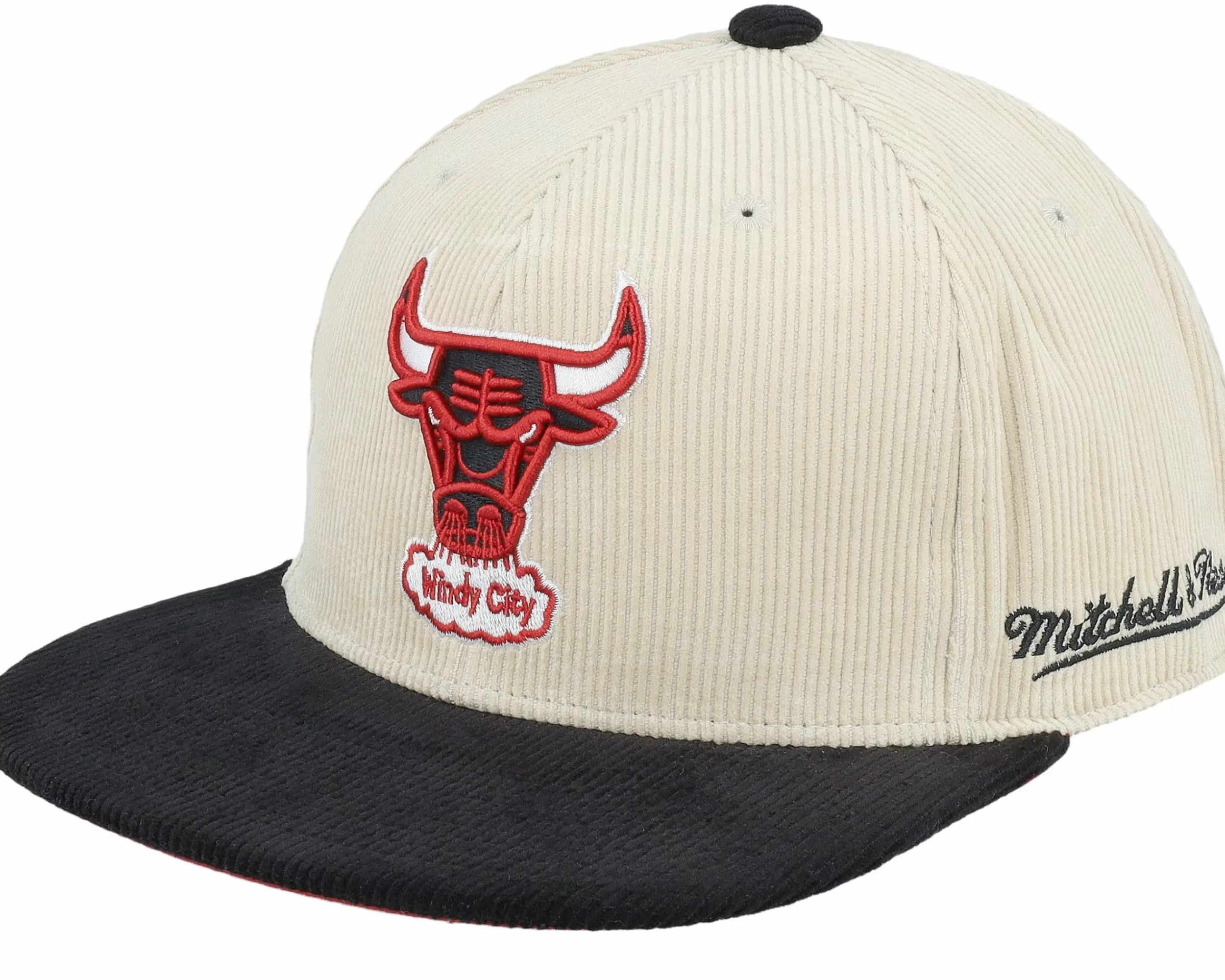 Mitchell & Ness Chicago Bulls Team Cord Off White/Black Fitted - -Unisex Fitted