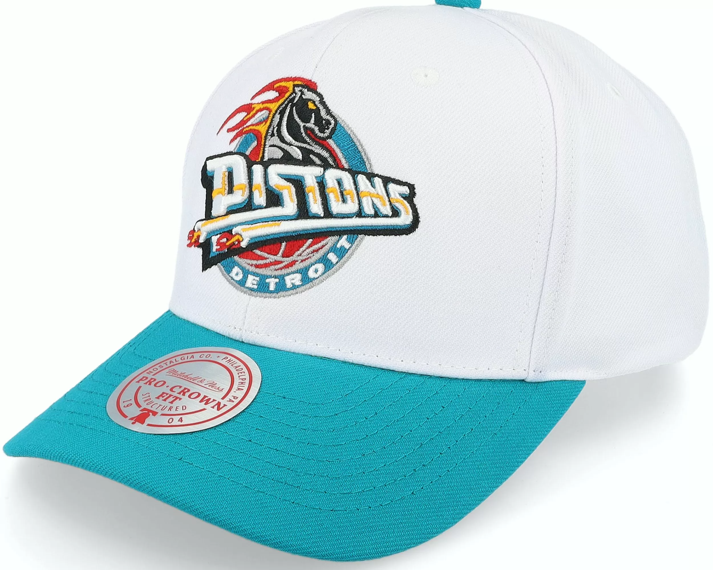 Mitchell & Ness Detroit Pistons Team 2 Tone 2.0 Pro White/Teal Adjustable - -Unisex Adjustable