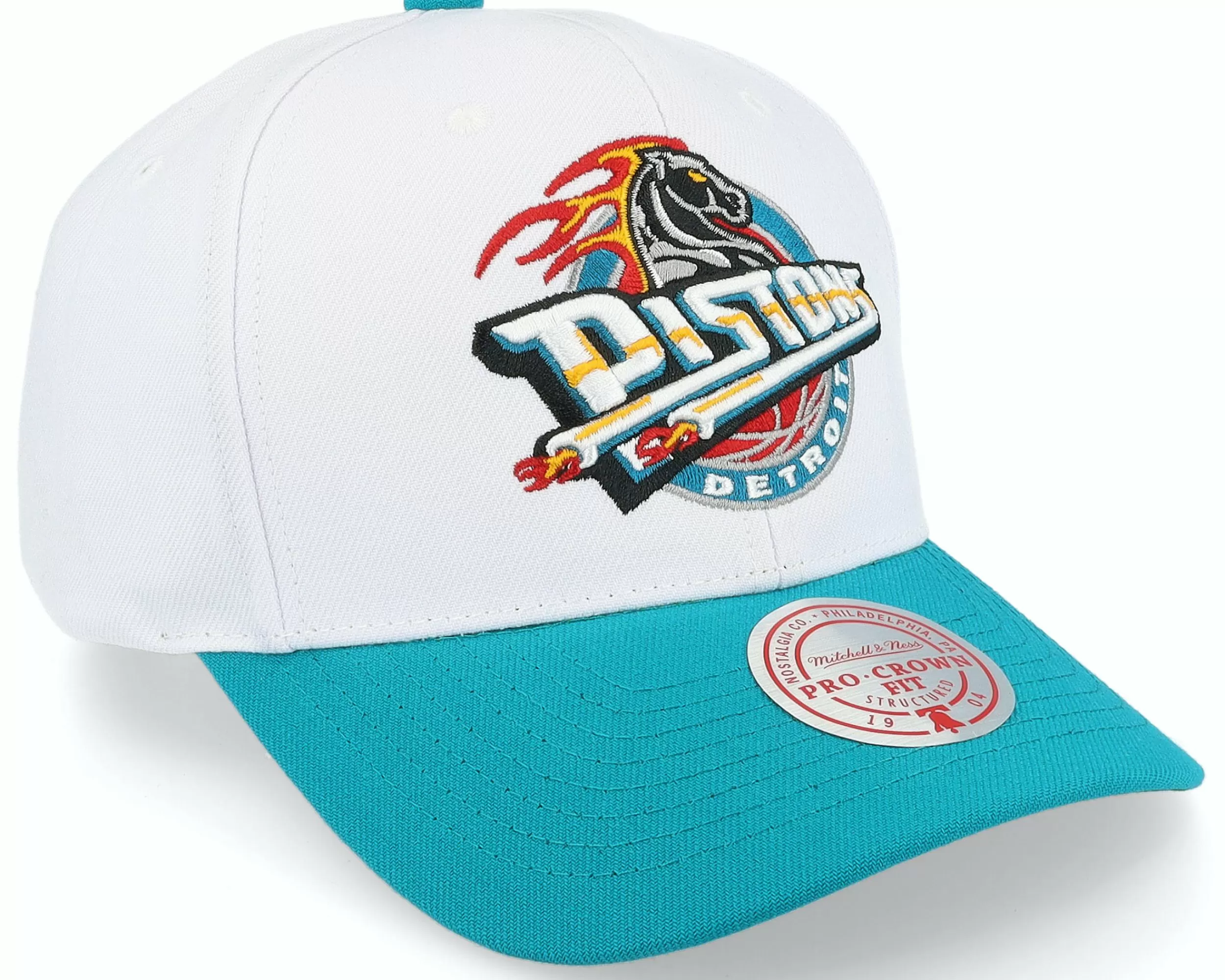 Mitchell & Ness Detroit Pistons Team 2 Tone 2.0 Pro White/Teal Adjustable - -Unisex Adjustable