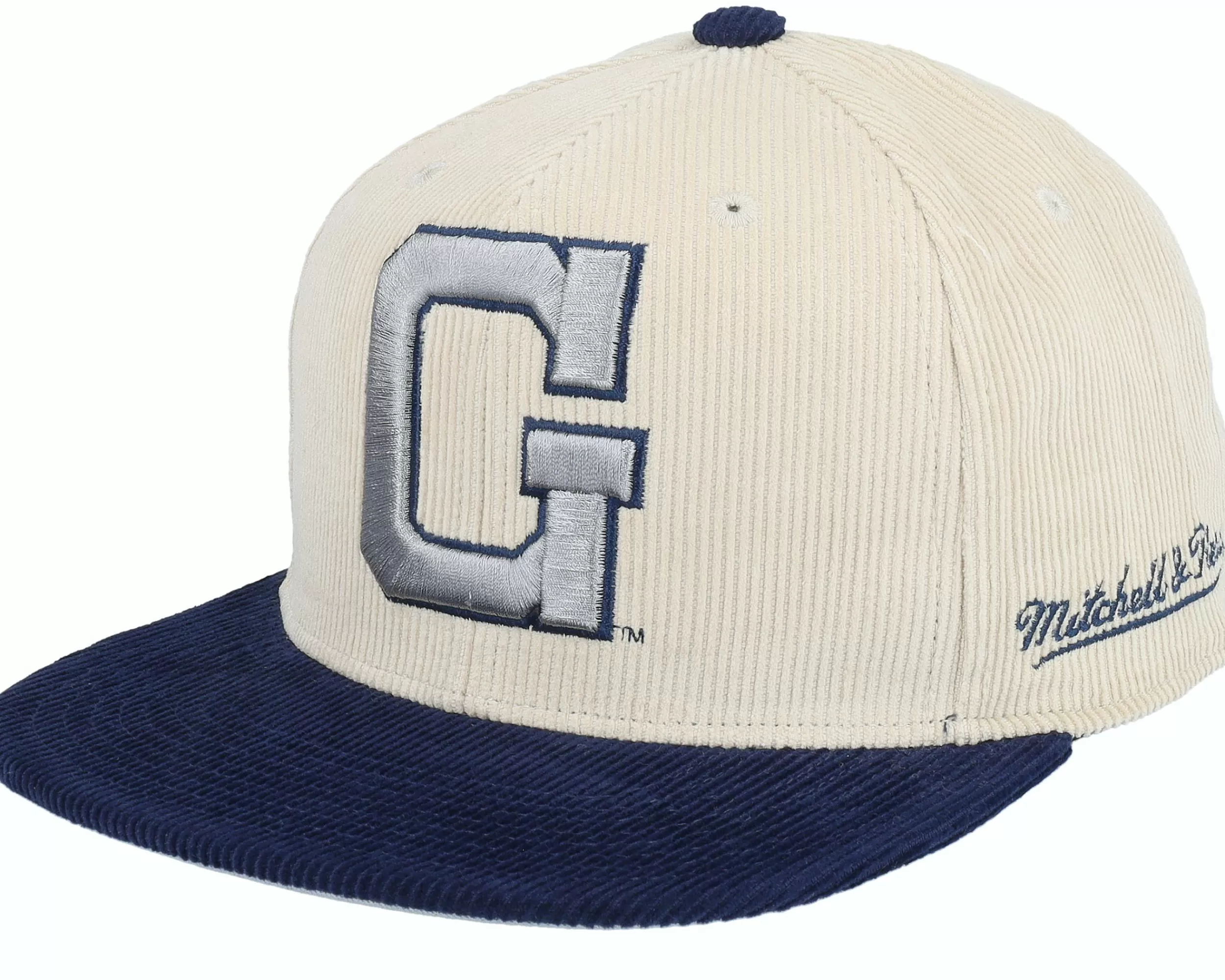 Mitchell & Ness Georgetown Hoyas Team Cord Off White/Navy Fitted - -Unisex Fitted