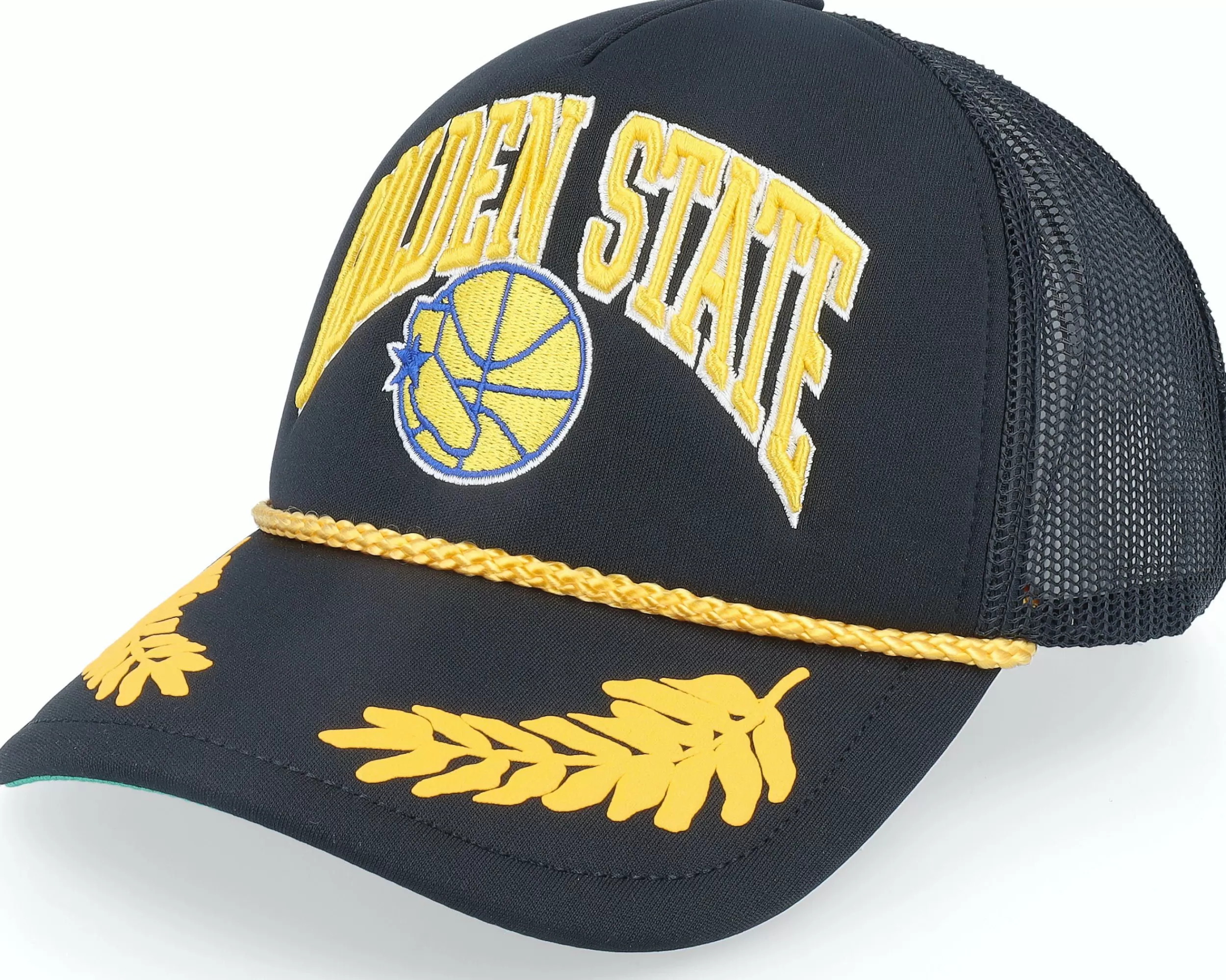 Mitchell & Ness Golden State Warriors Gold Leaf Black Trucker - -Unisex Trucker