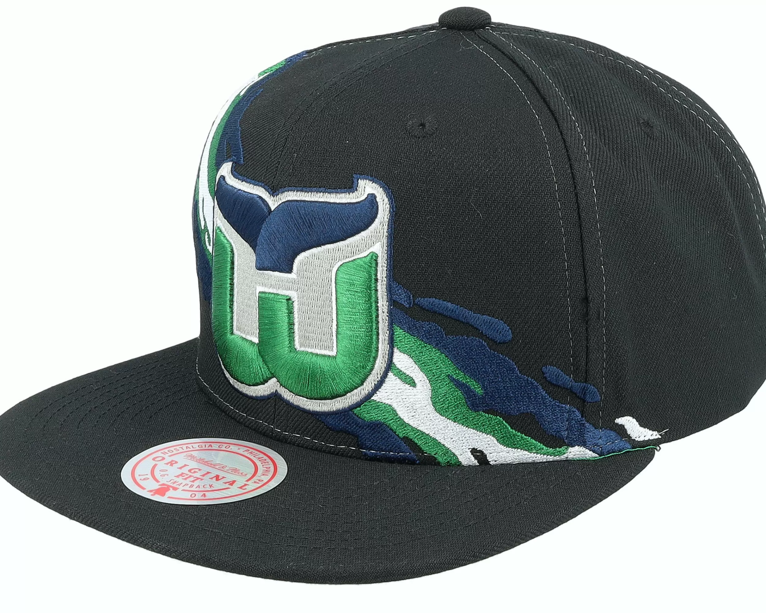 Mitchell & Ness Hartford Whalers Vintage Paintbrush Black Snapback - -Unisex Snapback