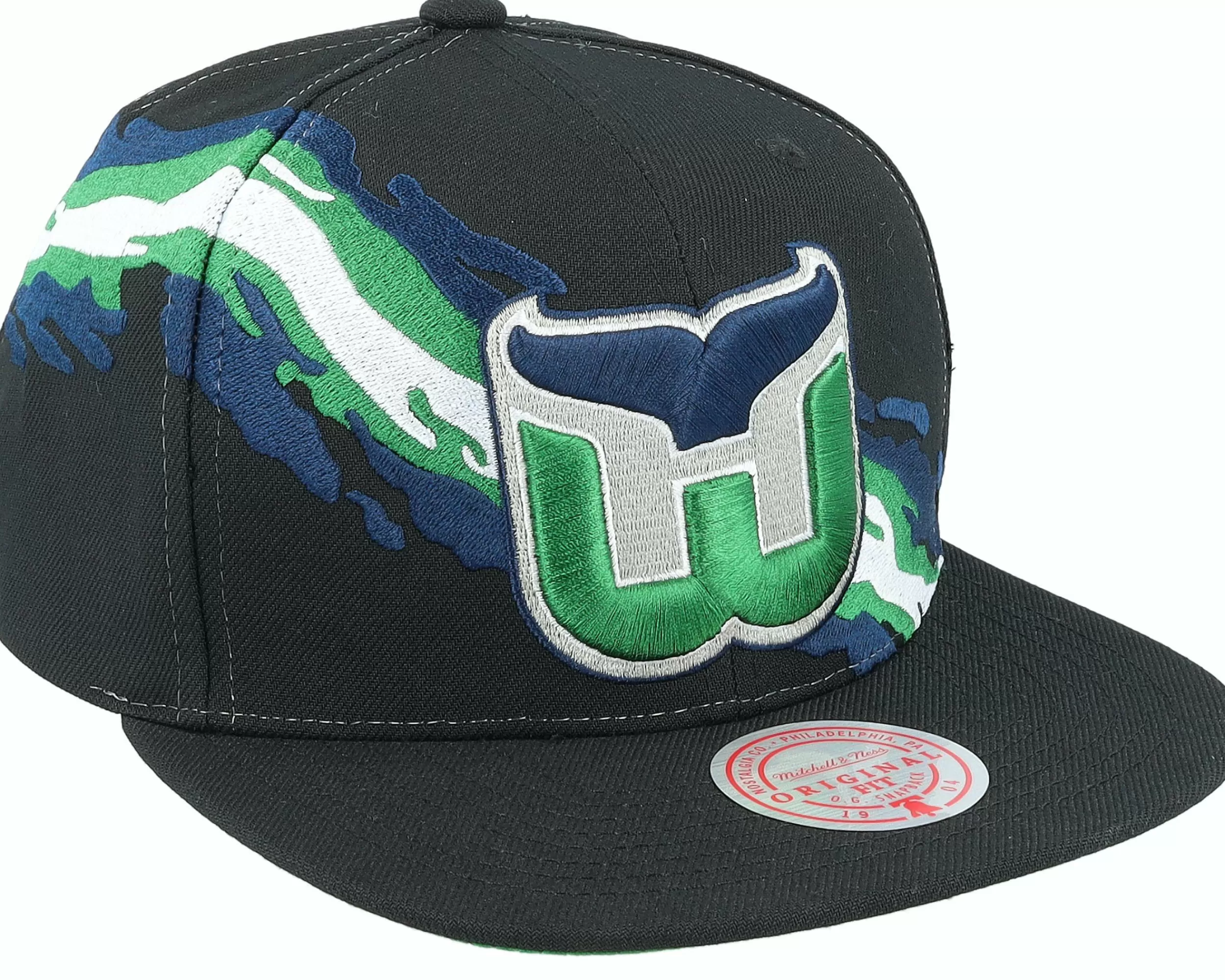 Mitchell & Ness Hartford Whalers Vintage Paintbrush Black Snapback - -Unisex Snapback