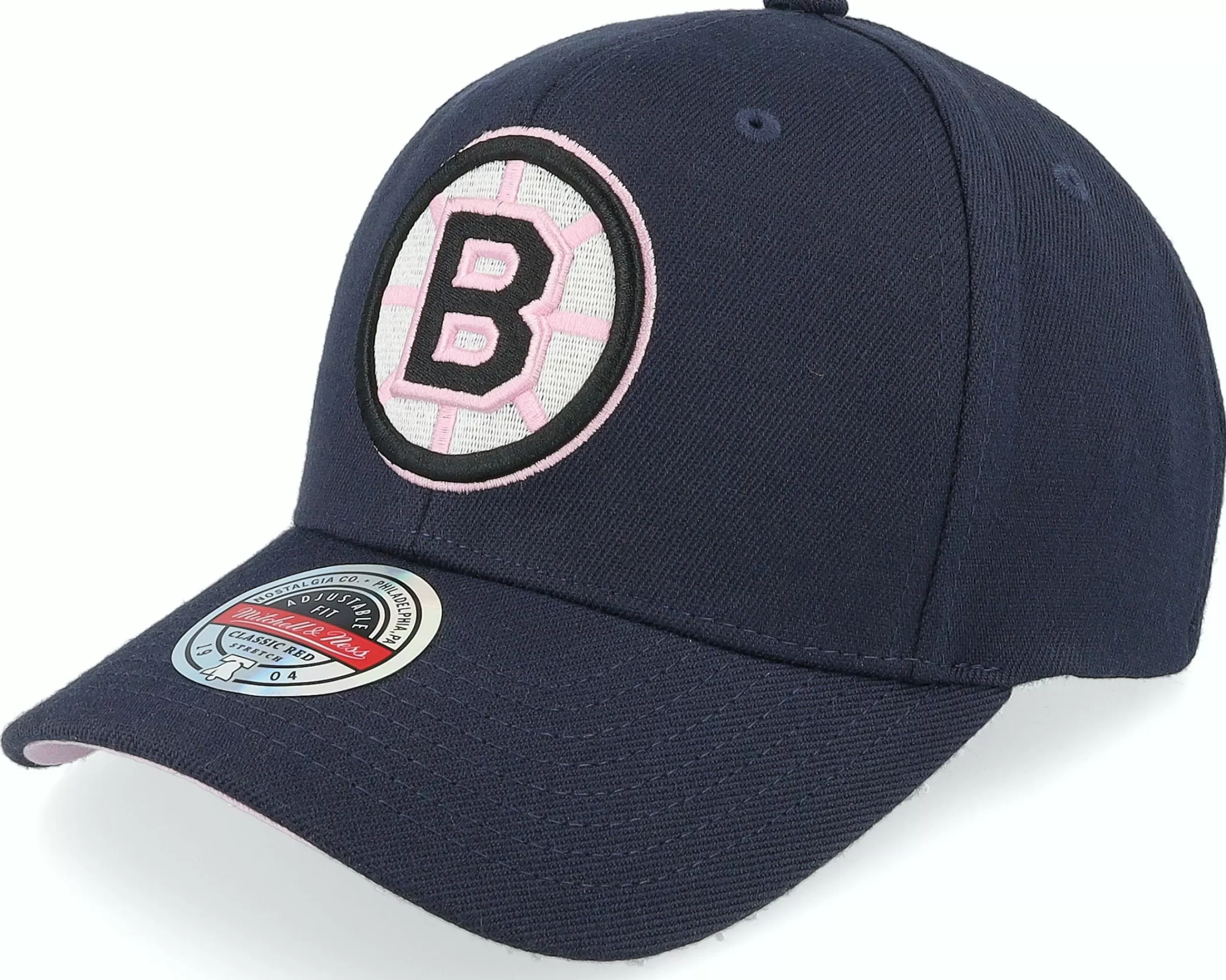 Mitchell & Ness Hatstore Exclusive X Boston Bruins 50Th Anniversary Patch Navy/Pink Adjustable - -Unisex Adjustable