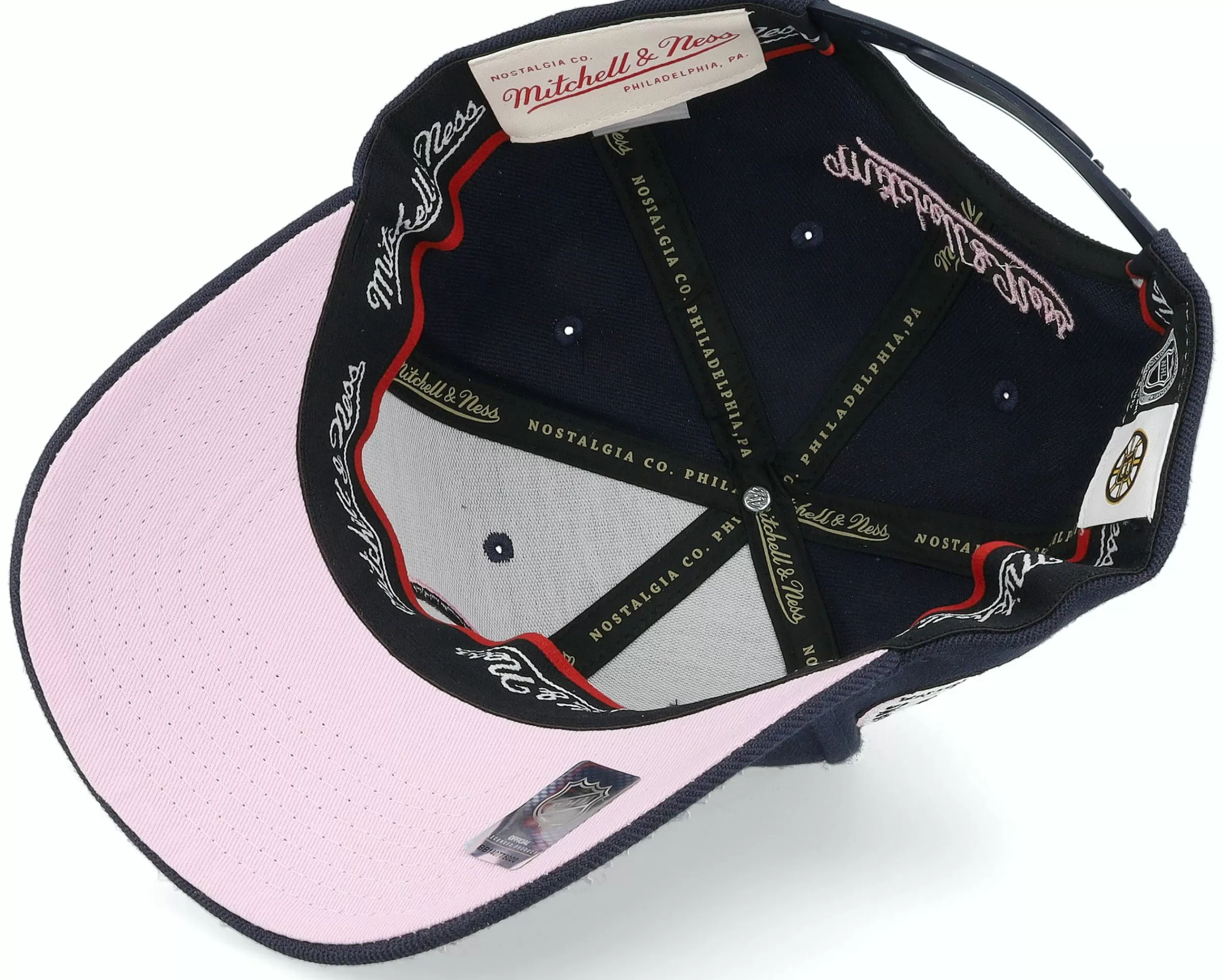 Mitchell & Ness Hatstore Exclusive X Boston Bruins 50Th Anniversary Patch Navy/Pink Adjustable - -Unisex Adjustable