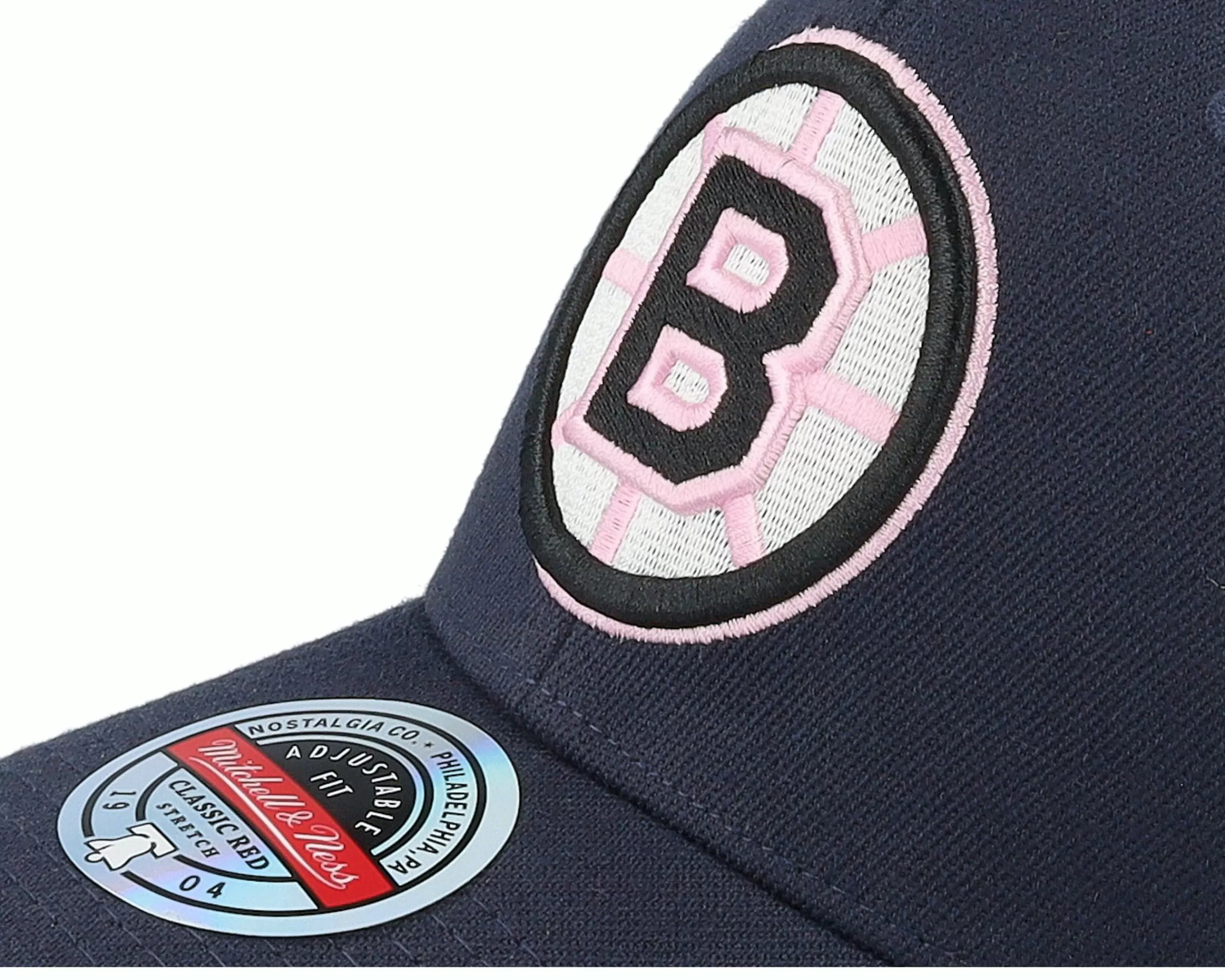 Mitchell & Ness Hatstore Exclusive X Boston Bruins 50Th Anniversary Patch Navy/Pink Adjustable - -Unisex Adjustable