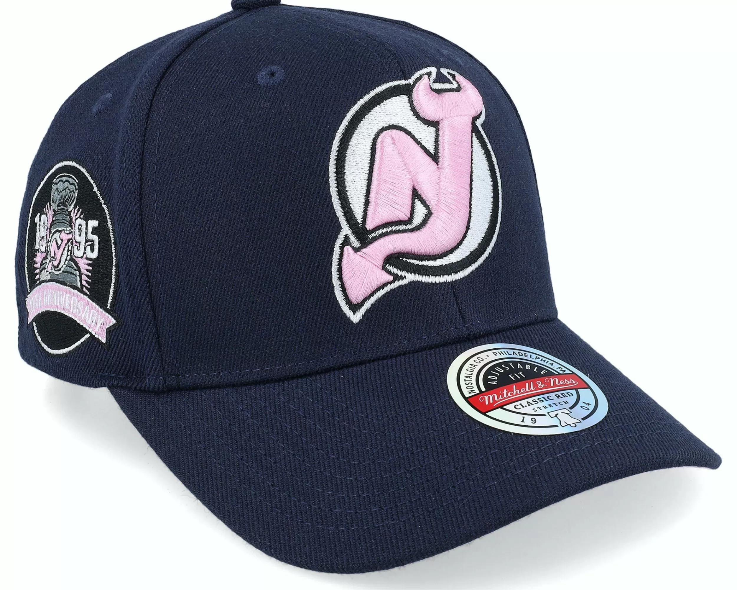 Mitchell & Ness Hatstore Exclusive X New Jersey Devils 20Th Anniversary Patch Navy/Pink Adjustable - -Unisex Adjustable