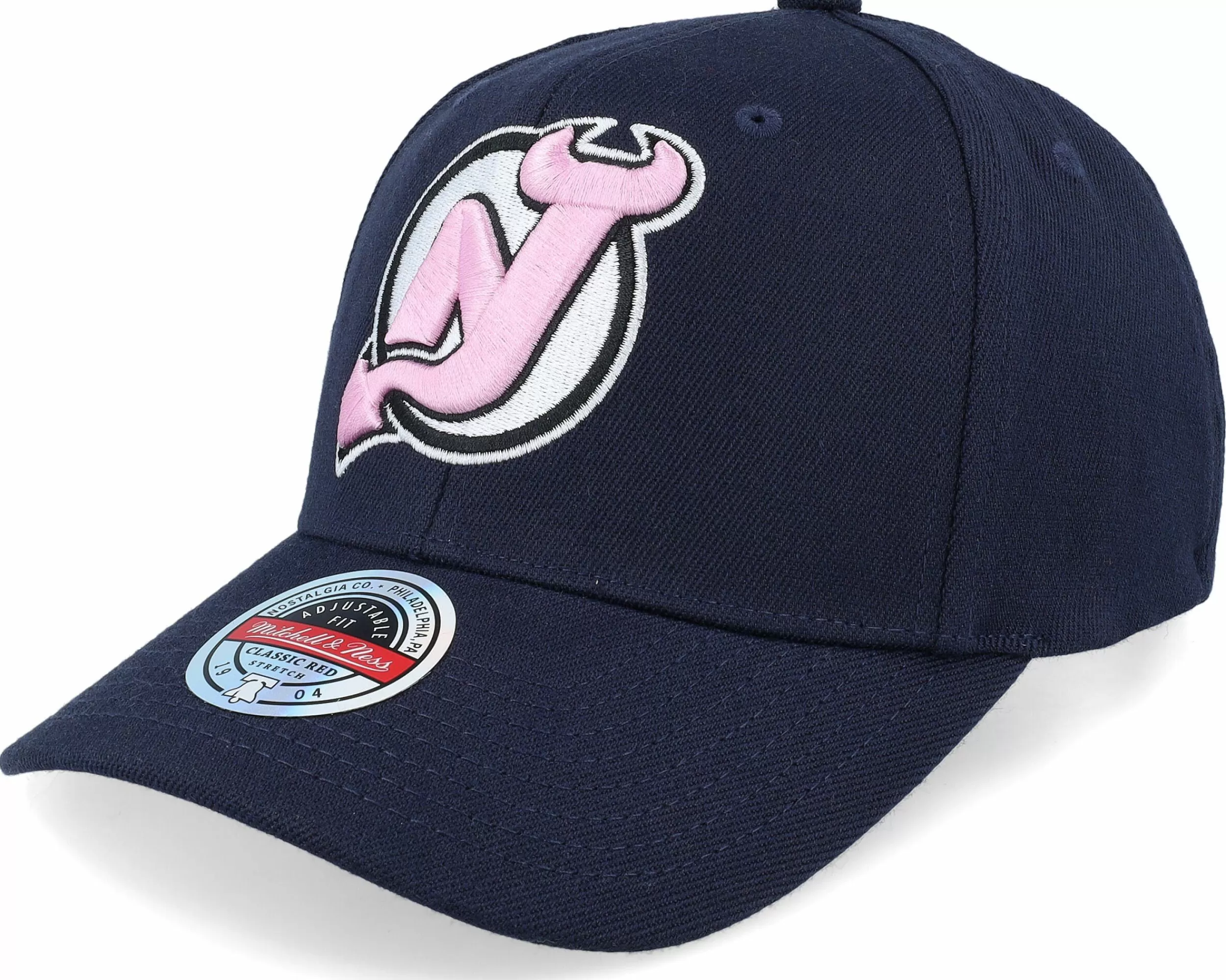 Mitchell & Ness Hatstore Exclusive X New Jersey Devils 20Th Anniversary Patch Navy/Pink Adjustable - -Unisex Adjustable