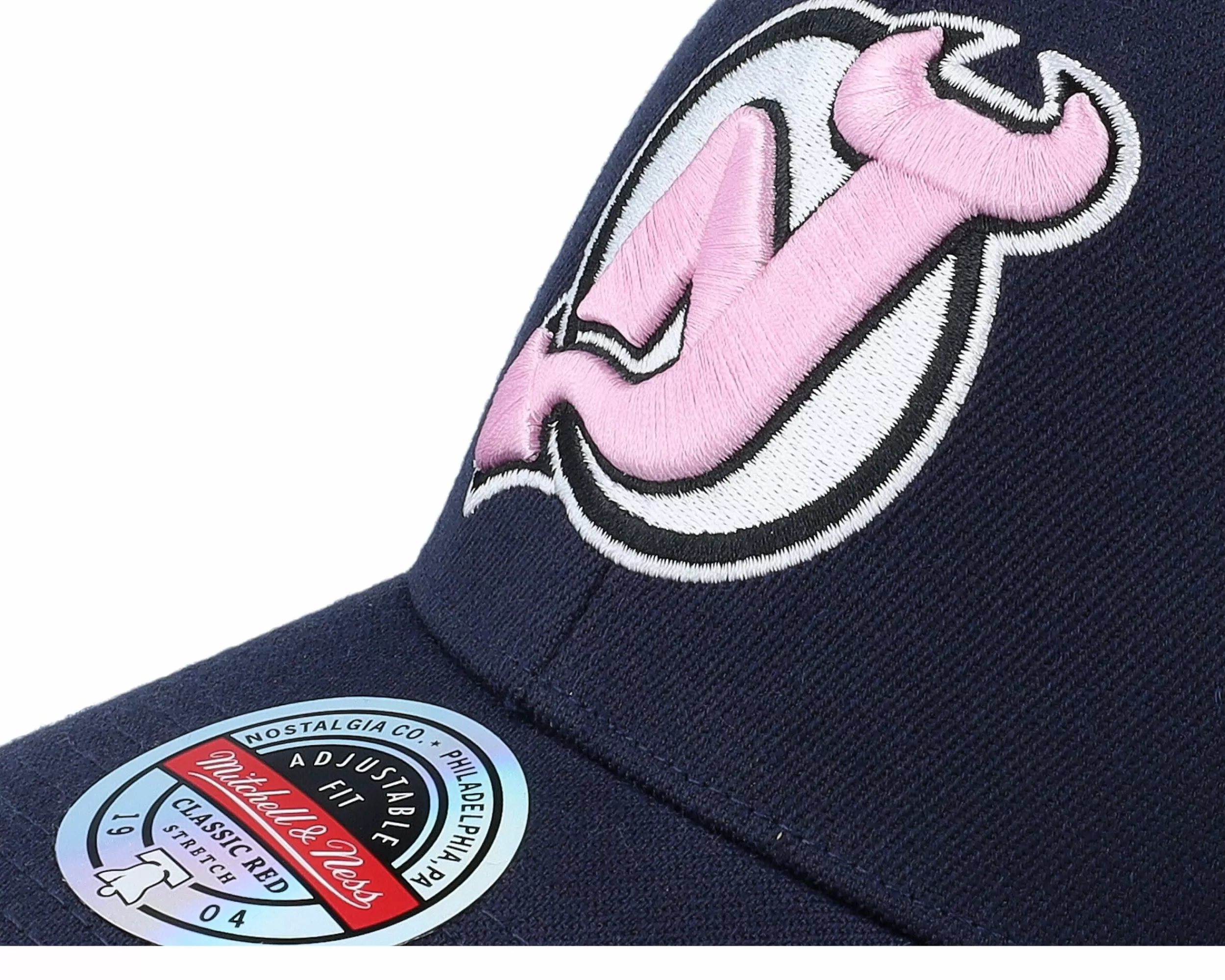 Mitchell & Ness Hatstore Exclusive X New Jersey Devils 20Th Anniversary Patch Navy/Pink Adjustable - -Unisex Adjustable