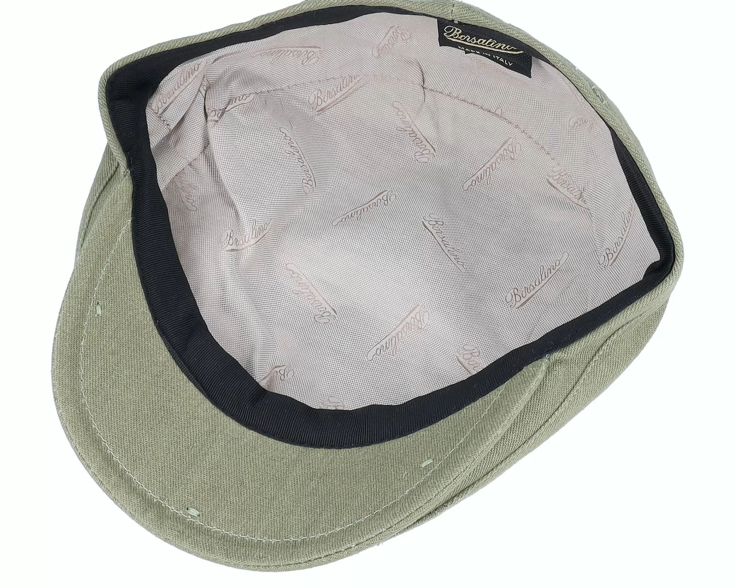 Borsalino Lined Cap With Stitched Visor Olive Flat Cap - -Unisex Flat Caps