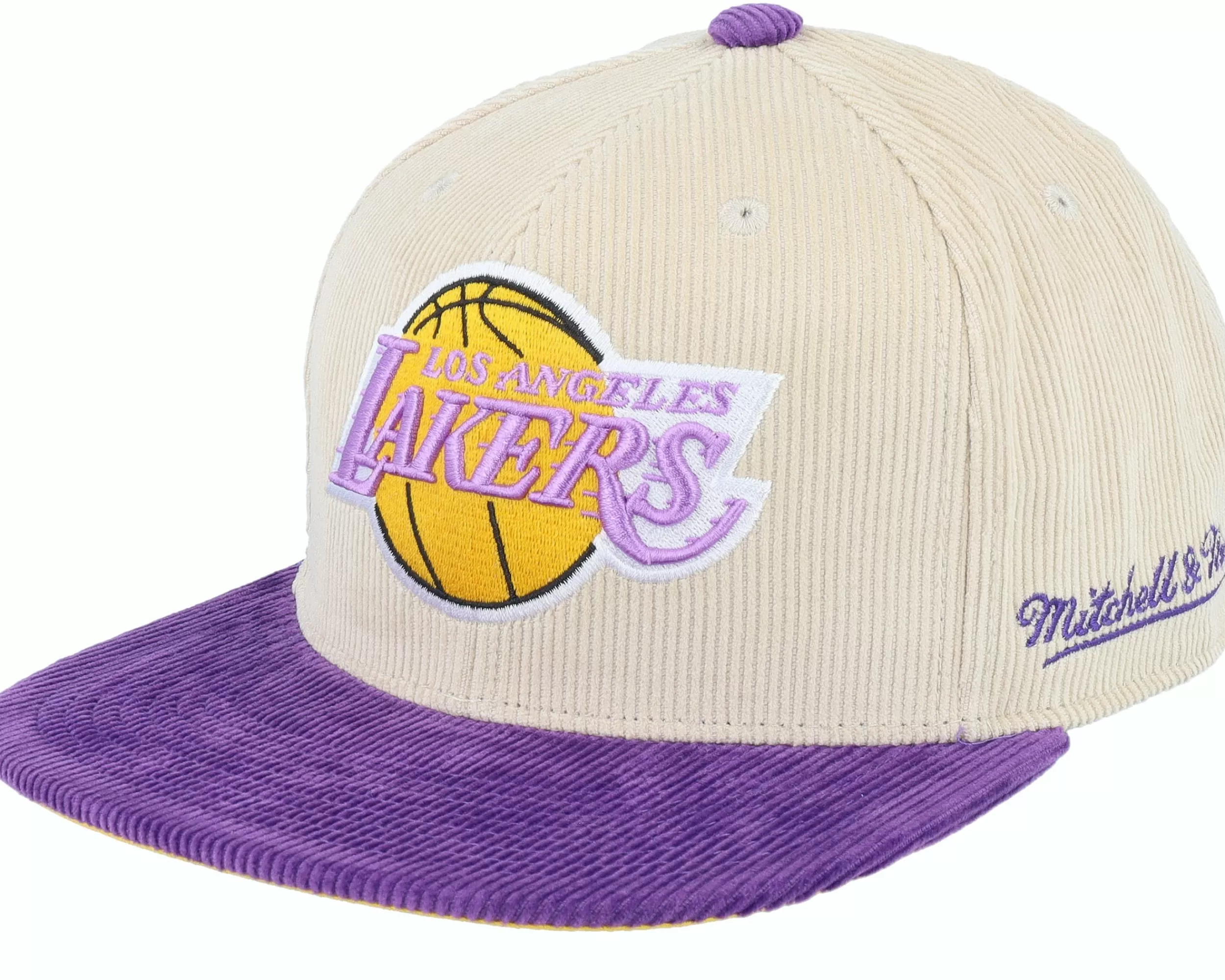 Mitchell & Ness Los Angeles Lakers Team Cord Off White/Purple Fitted - -Unisex Fitted