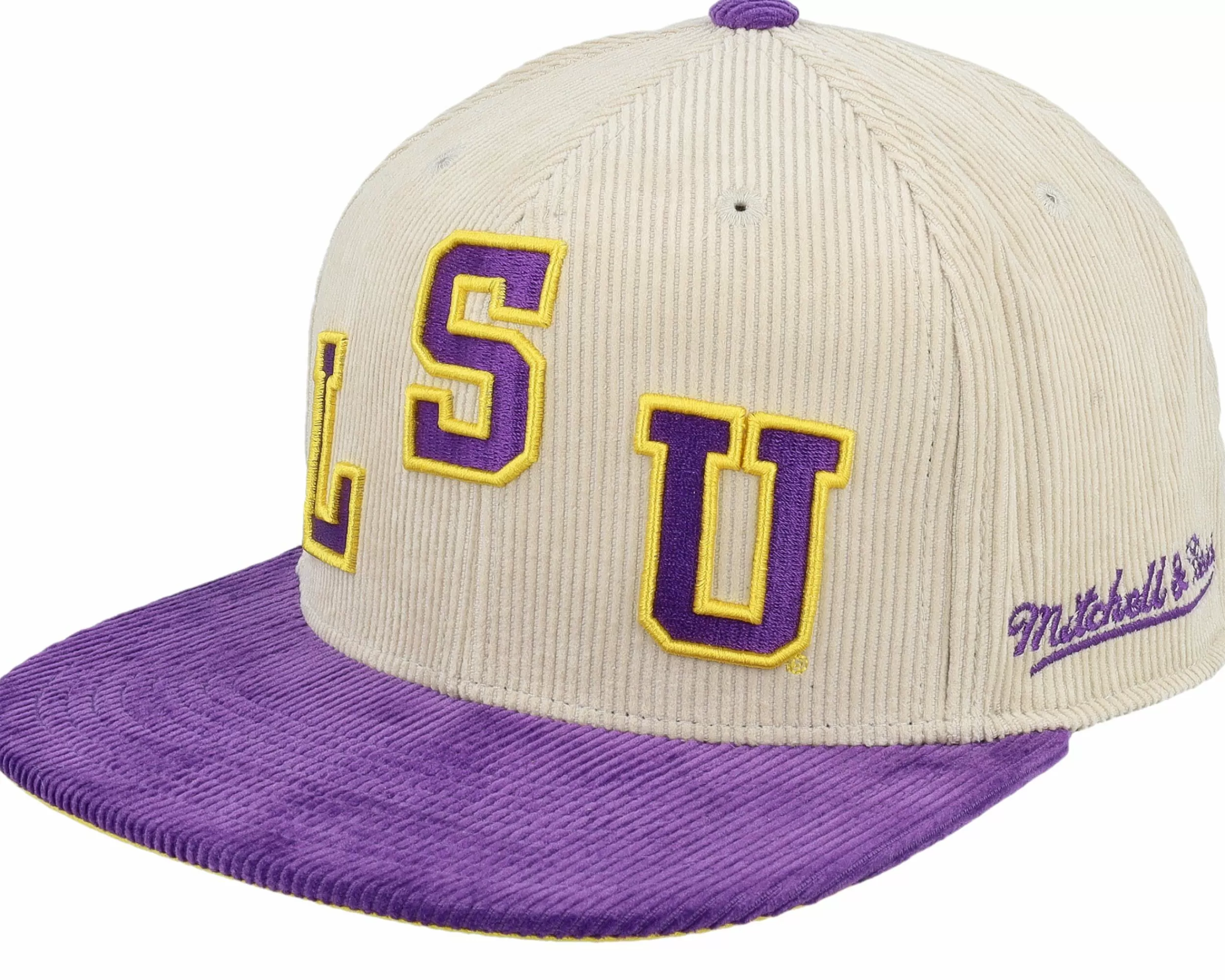 Mitchell & Ness Louisiana State Tigers Team Cord Off White/Purple Fitted - -Unisex Fitted