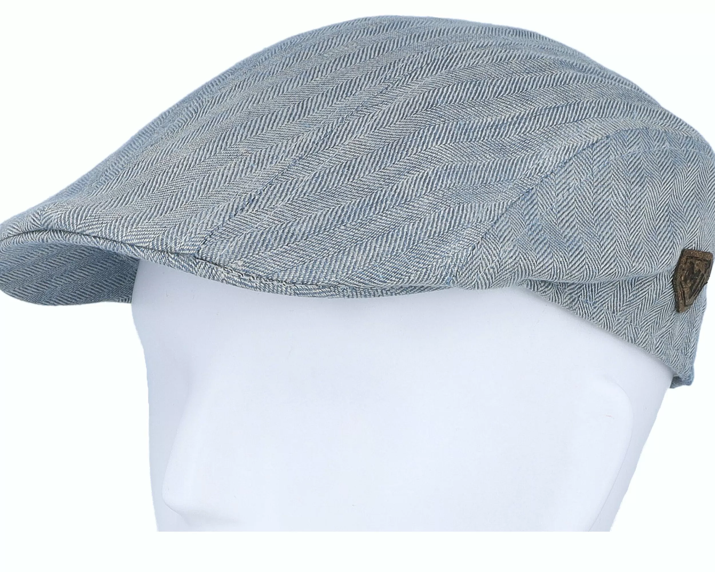 MJM Hats Maddy Organic Linen 9 Blue Herringbone Flat Cap - -Unisex Flat Caps