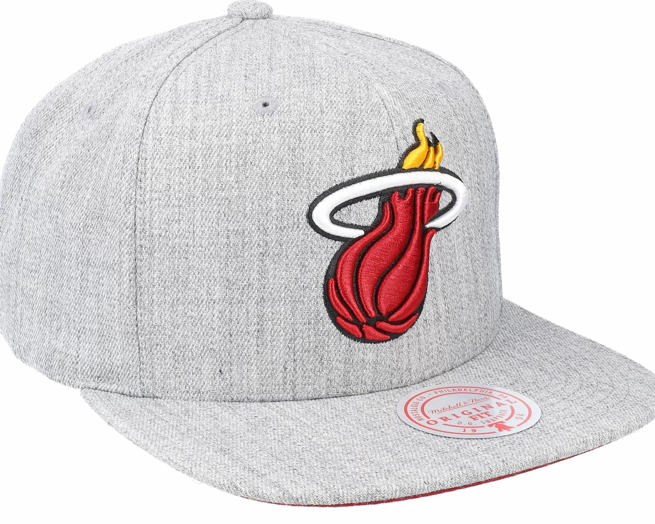 Mitchell & Ness Miami Heat Team Heather 2.0 Grey Heather Snapback - -Unisex Snapback