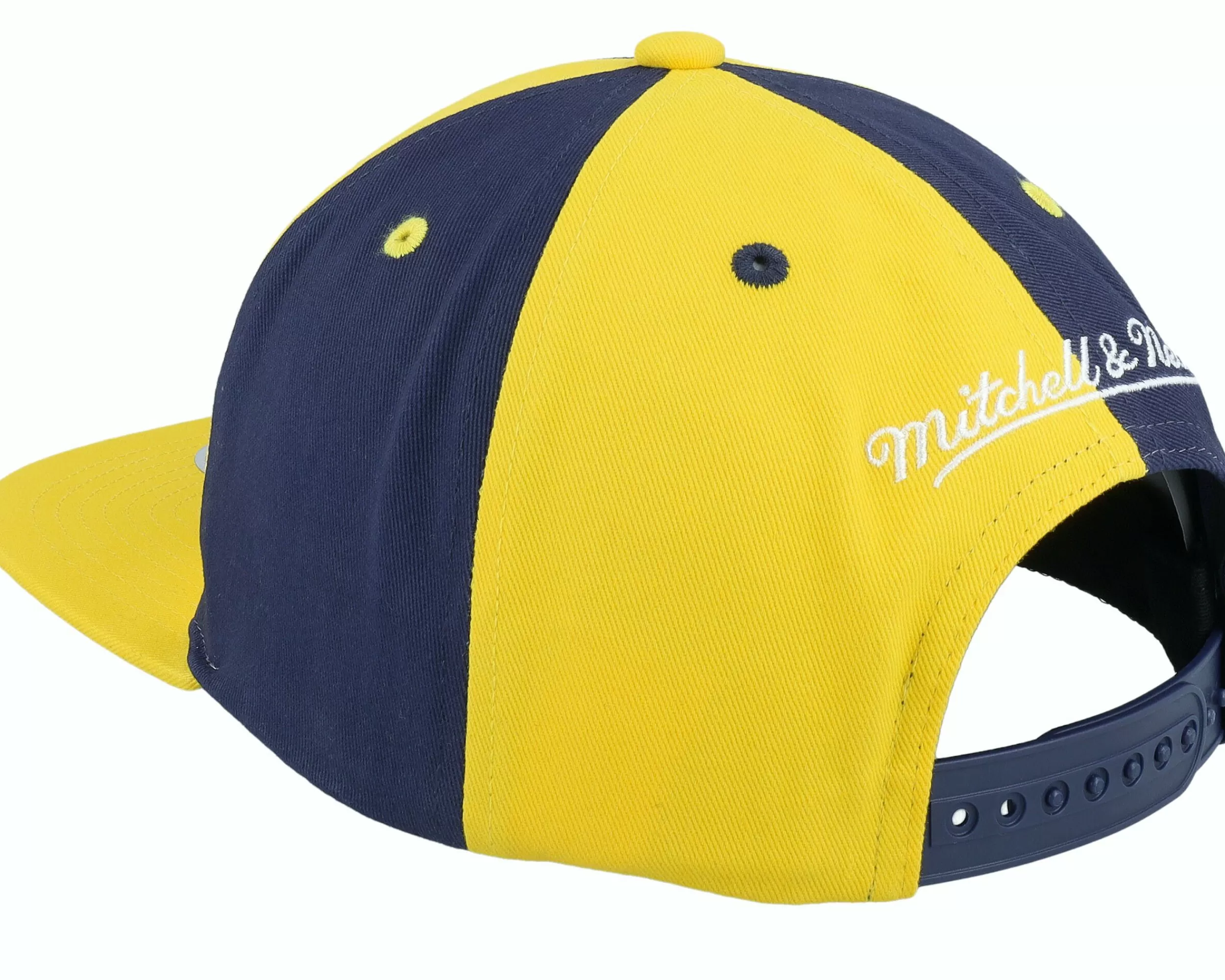 Mitchell & Ness Michigan Wolverines Pinwheel Of Fortune Yellow/Navy Snapback - -Unisex Snapback