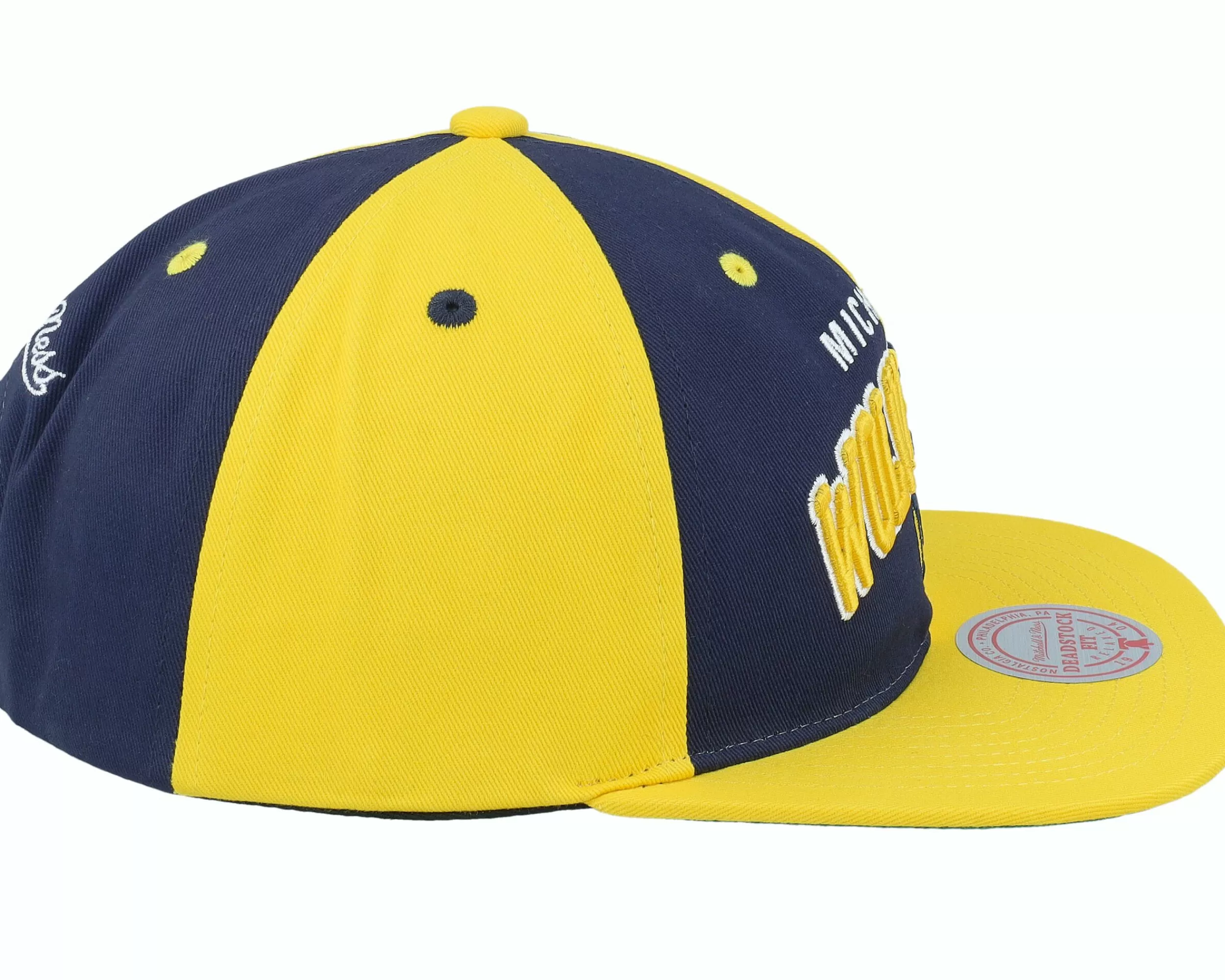 Mitchell & Ness Michigan Wolverines Pinwheel Of Fortune Yellow/Navy Snapback - -Unisex Snapback