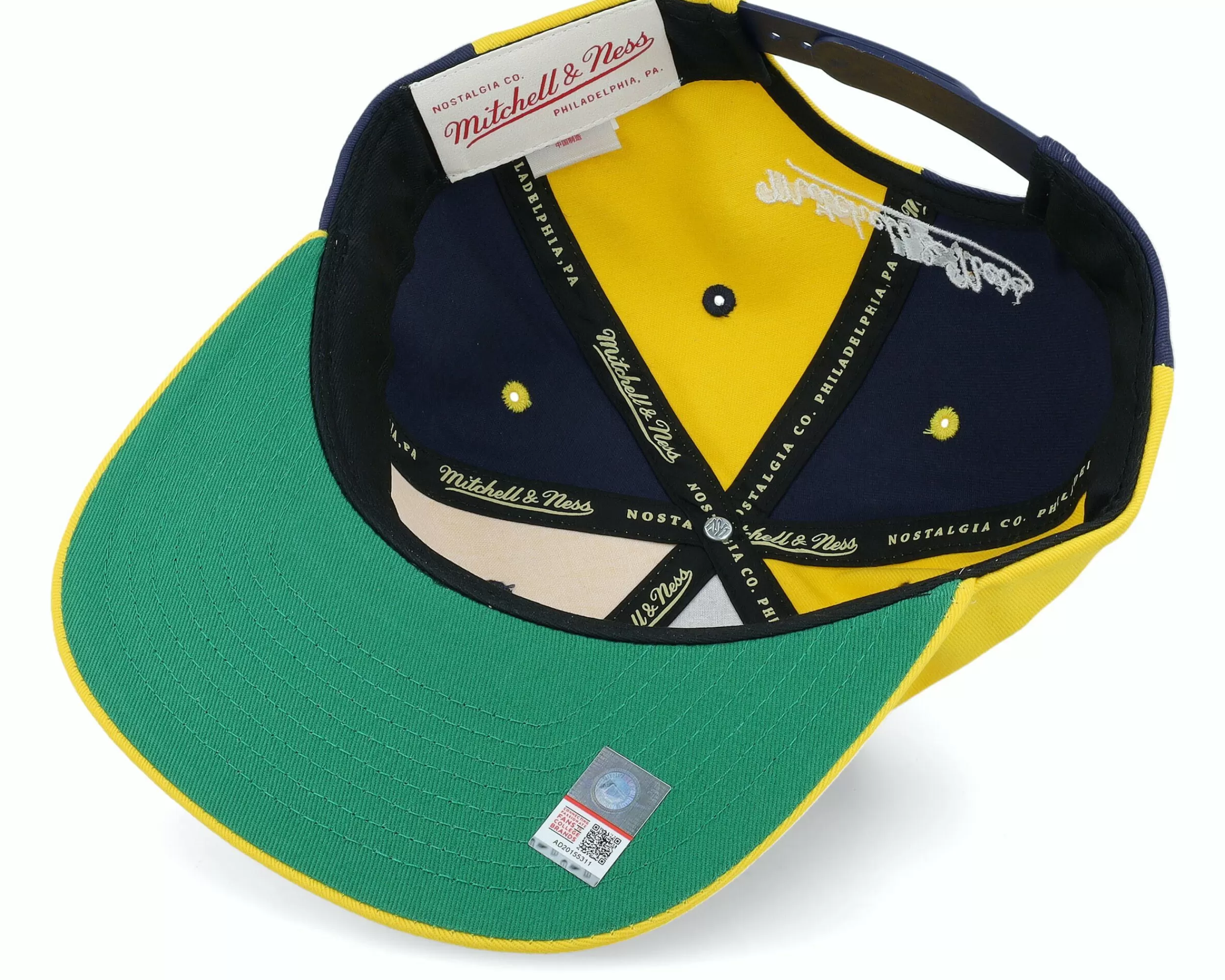 Mitchell & Ness Michigan Wolverines Pinwheel Of Fortune Yellow/Navy Snapback - -Unisex Snapback