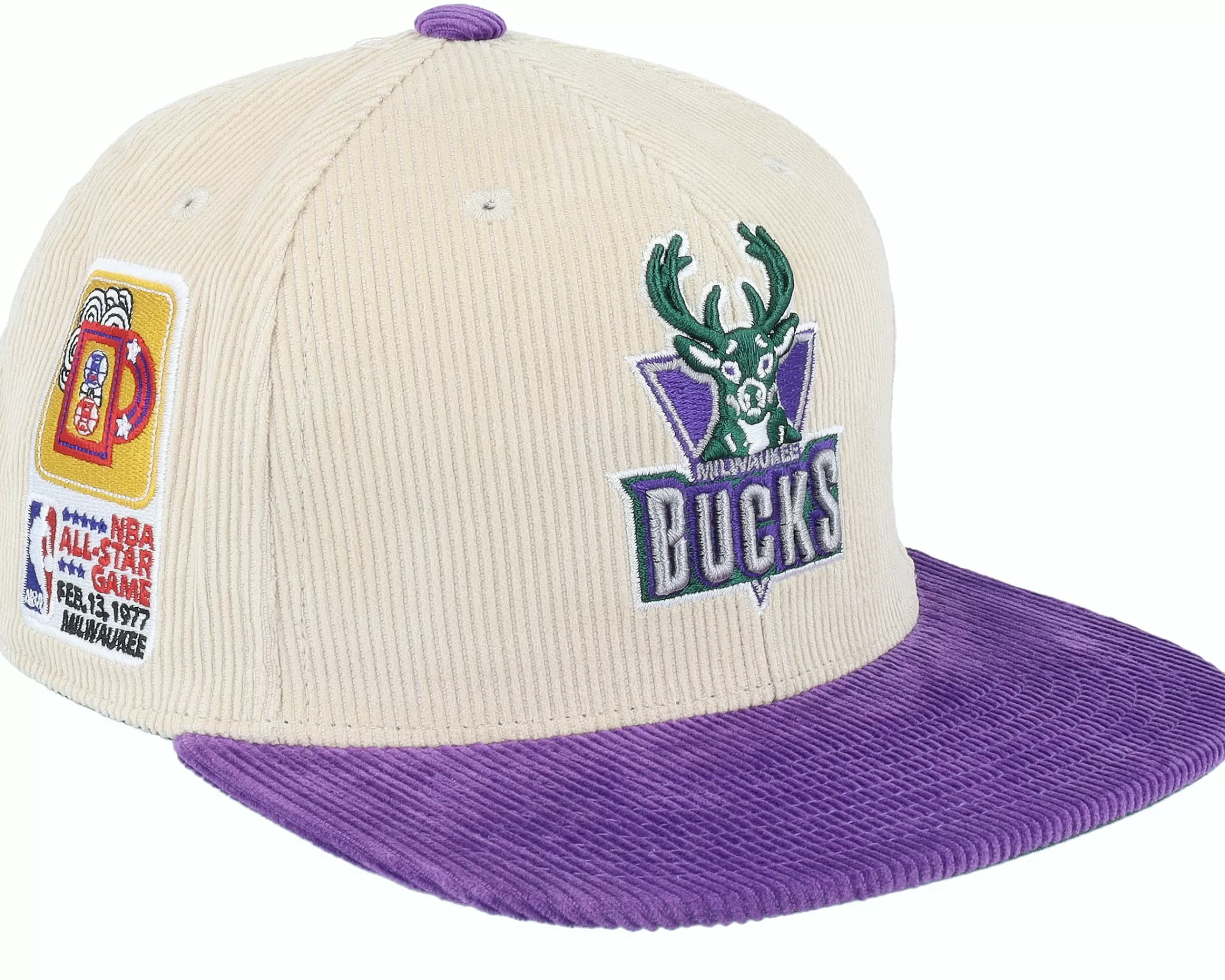 Mitchell & Ness Milwaukee Bucks Team Cord Off White/Purple Fitted - -Unisex Fitted