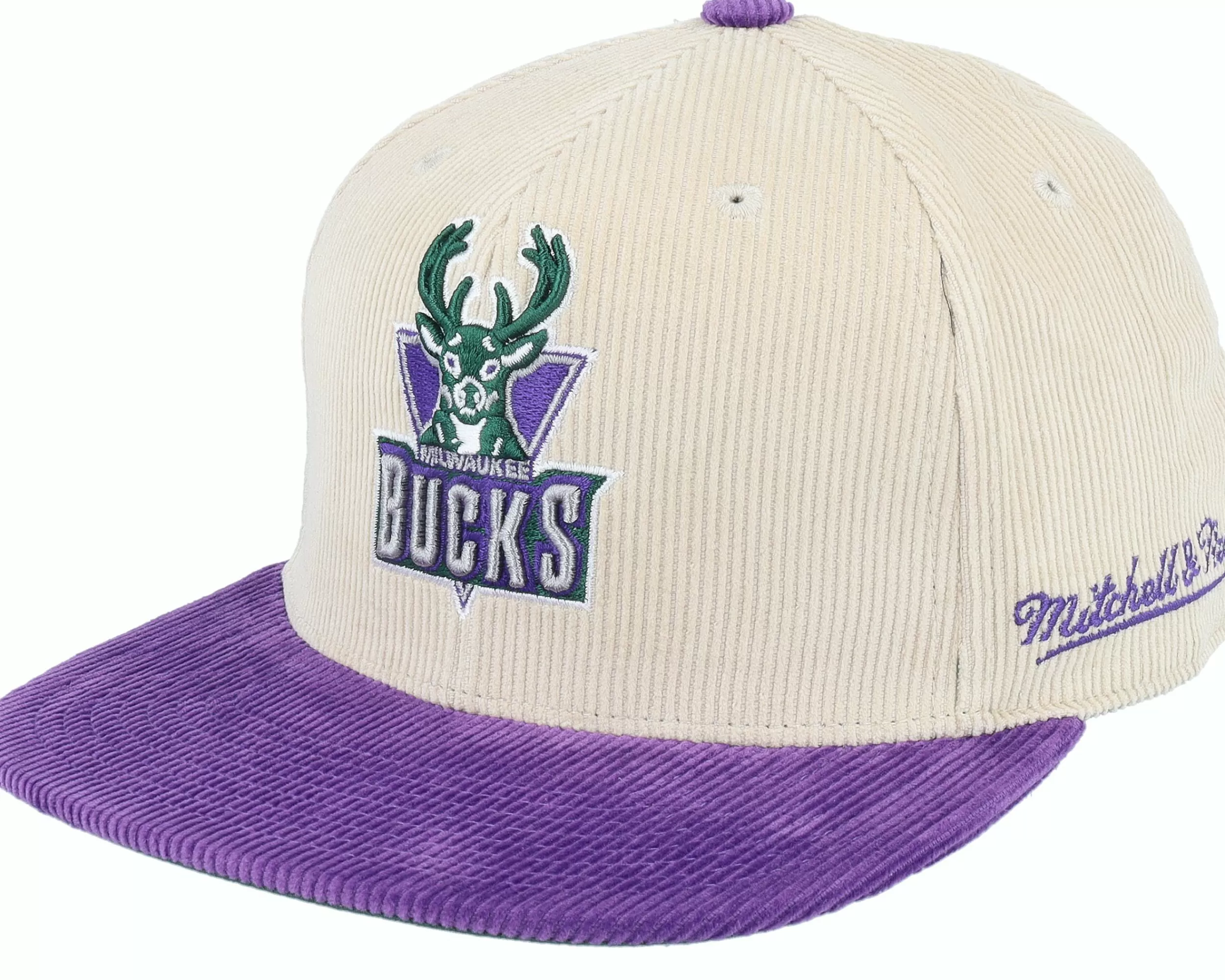 Mitchell & Ness Milwaukee Bucks Team Cord Off White/Purple Fitted - -Unisex Fitted