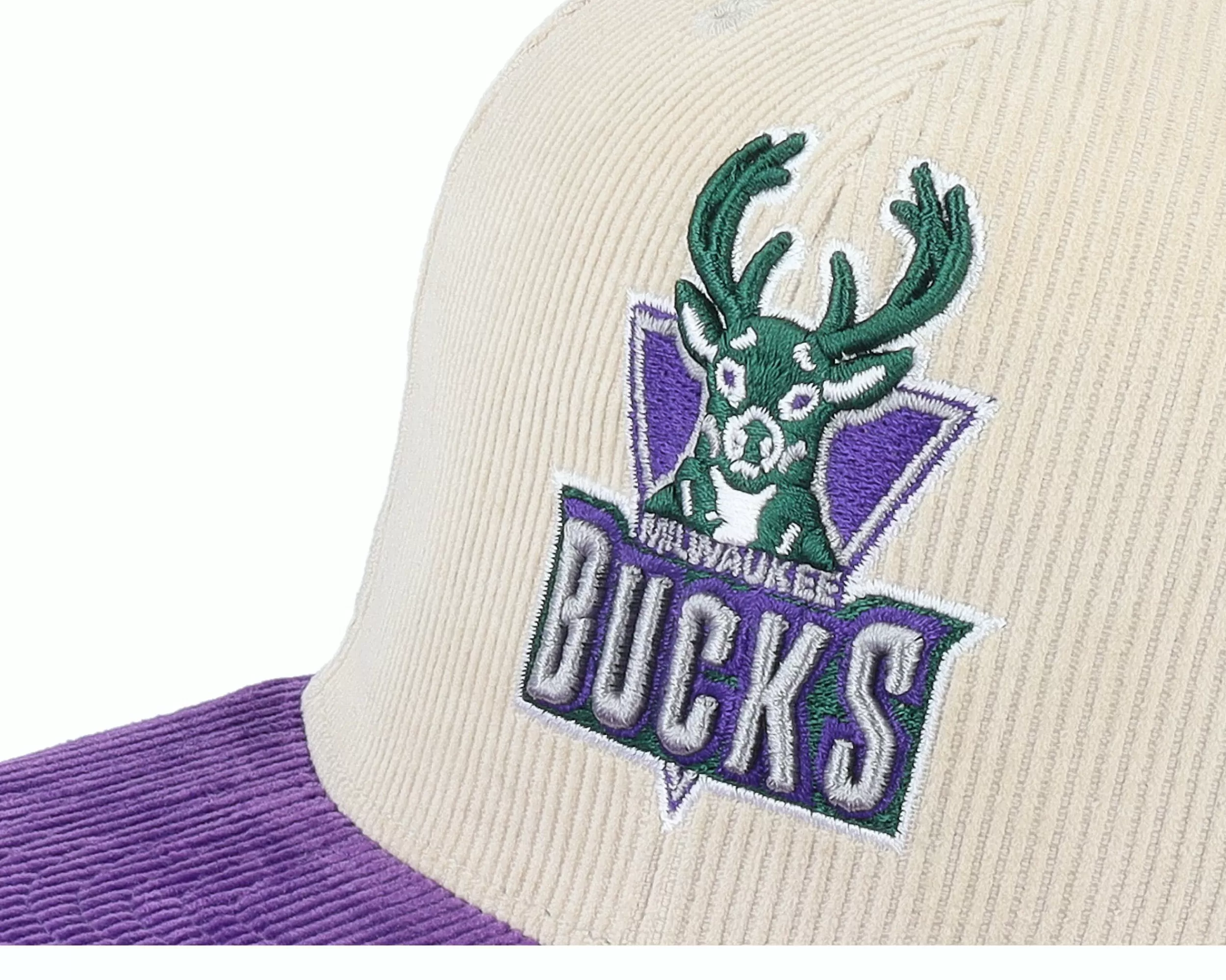 Mitchell & Ness Milwaukee Bucks Team Cord Off White/Purple Fitted - -Unisex Fitted