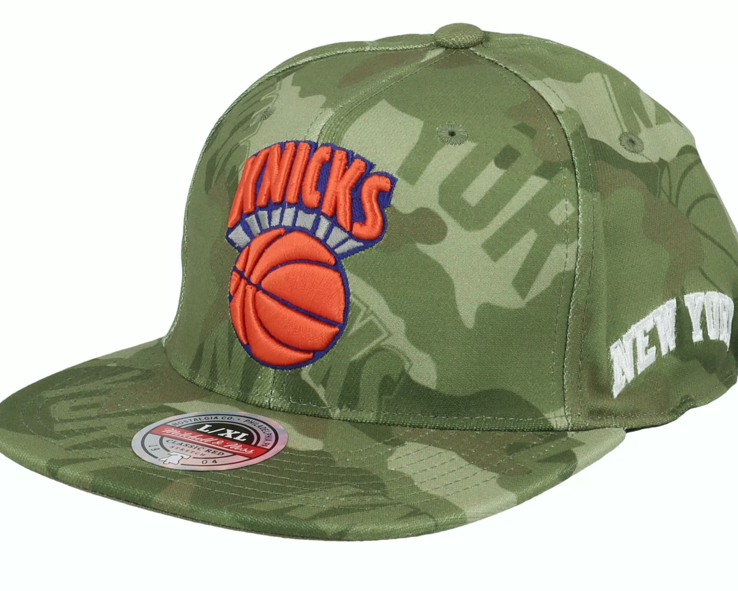 Mitchell & Ness New York Knicks Tonal Camo Stretch Green Camo Fitted - -Unisex Fitted