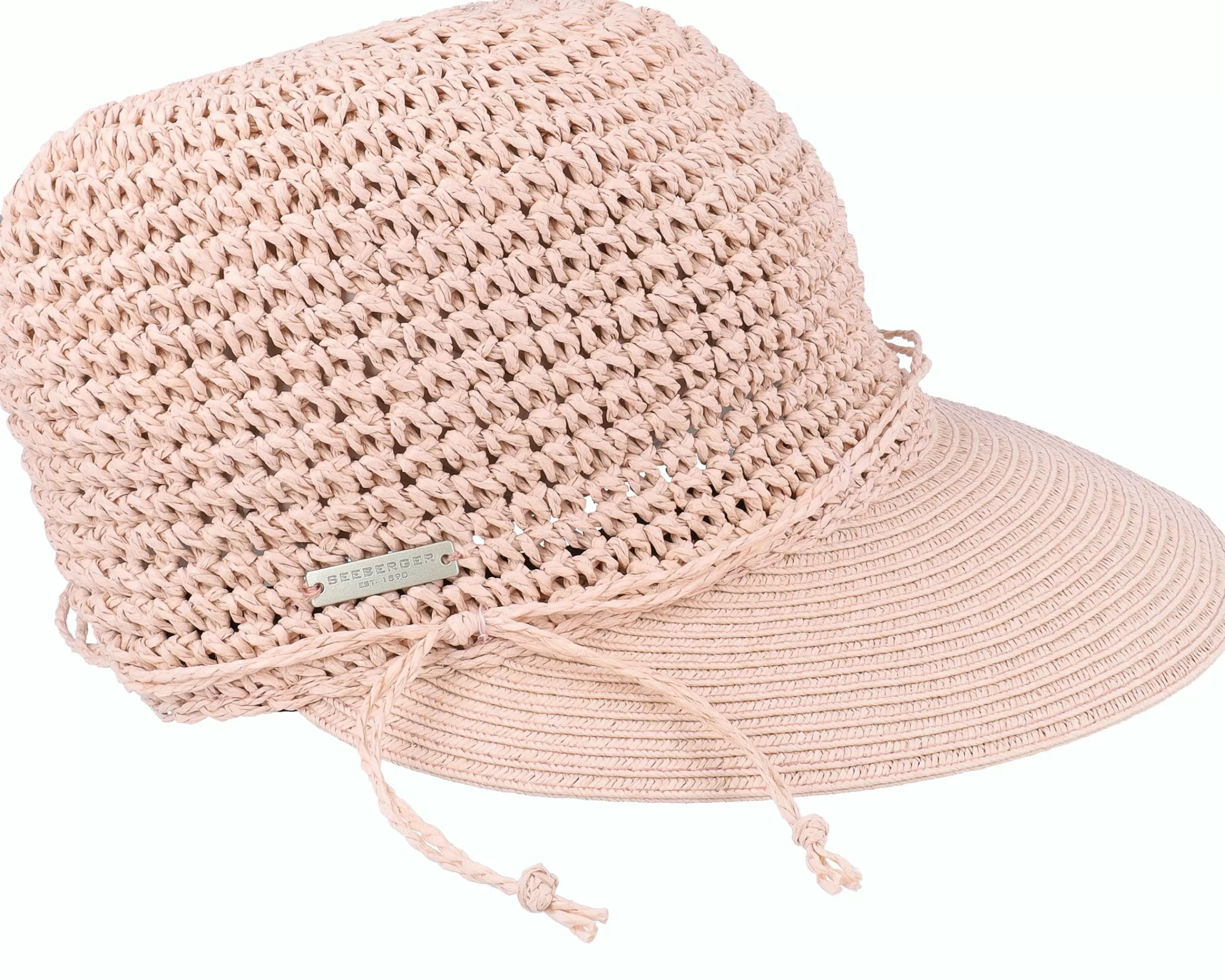 Seeberger Paper Crochet Cap With Big Visor Powder Red Fitted - -Unisex Fitted