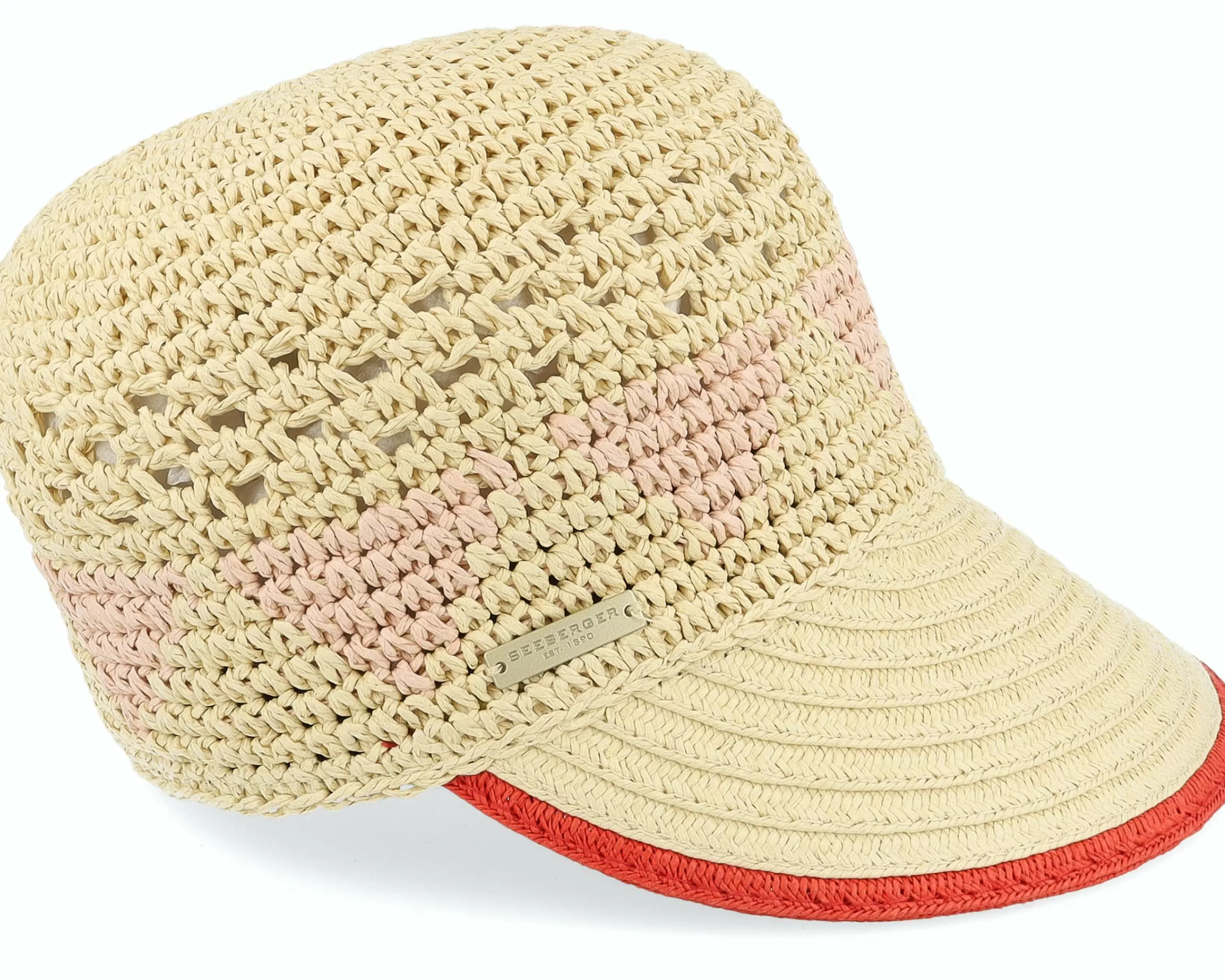 Seeberger Paper Crochet Cap With Fancy Pattern Linen/Orange Fitted - -Unisex Fitted