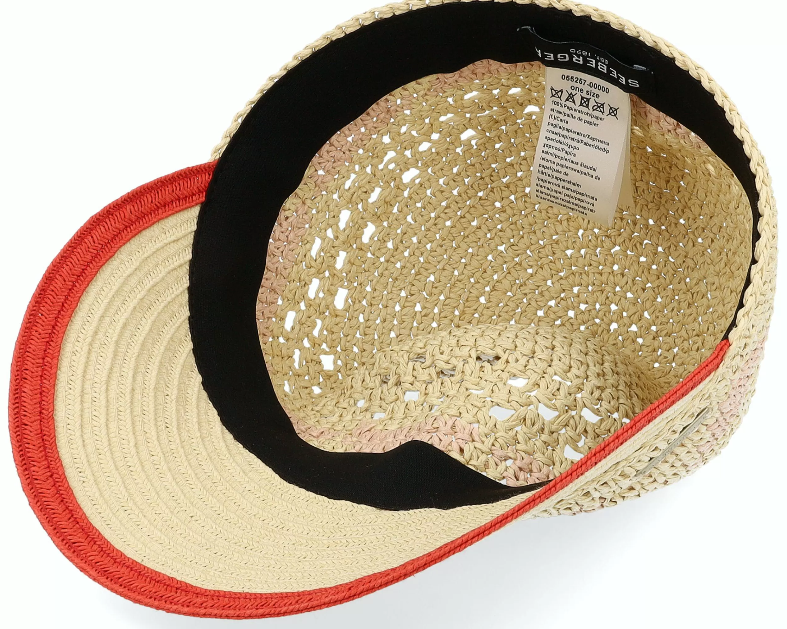 Seeberger Paper Crochet Cap With Fancy Pattern Linen/Orange Fitted - -Unisex Fitted