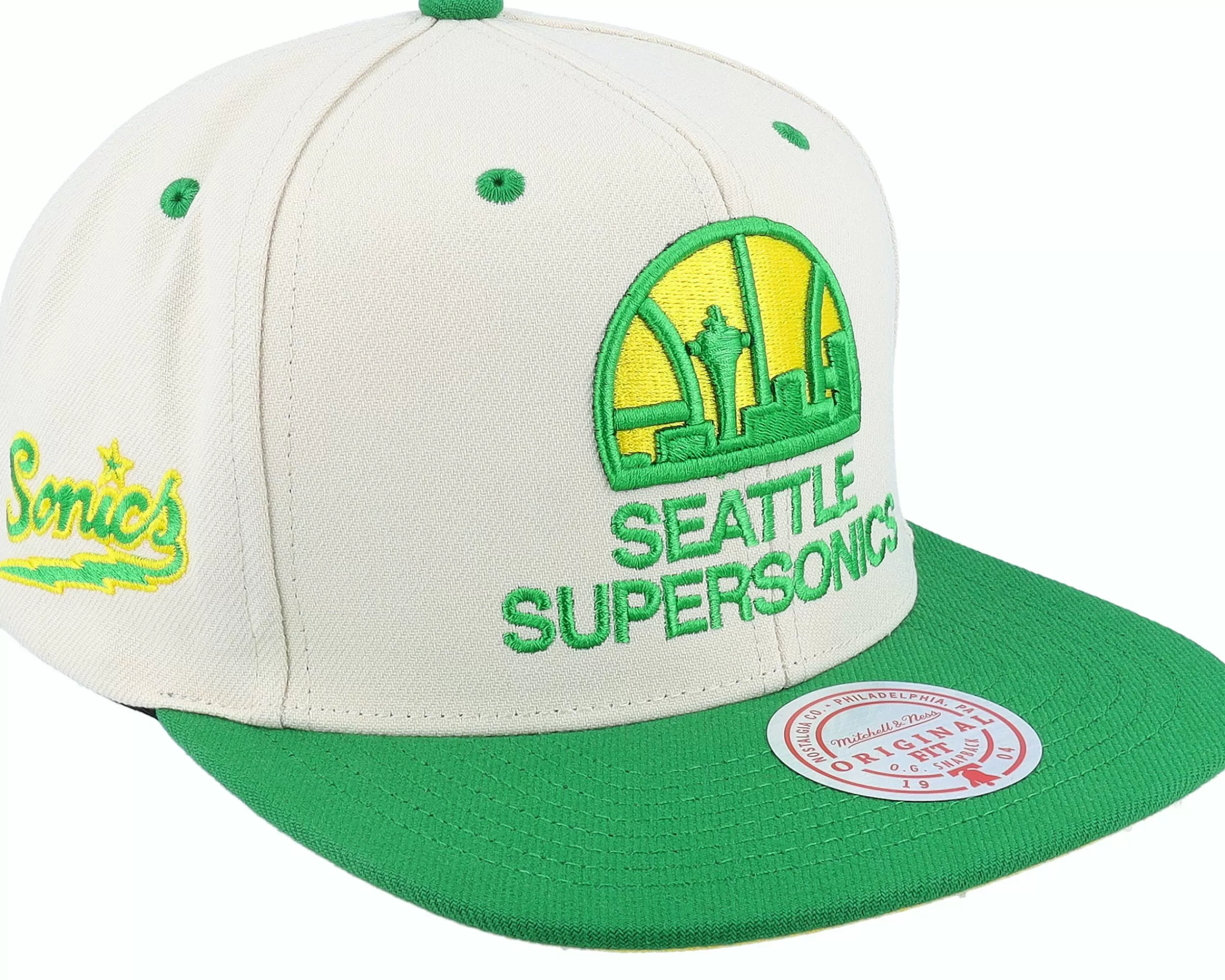 Mitchell & Ness Seattle Supersonics Sail Two Tone Hwc Cream/Green Snapback - -Unisex Snapback