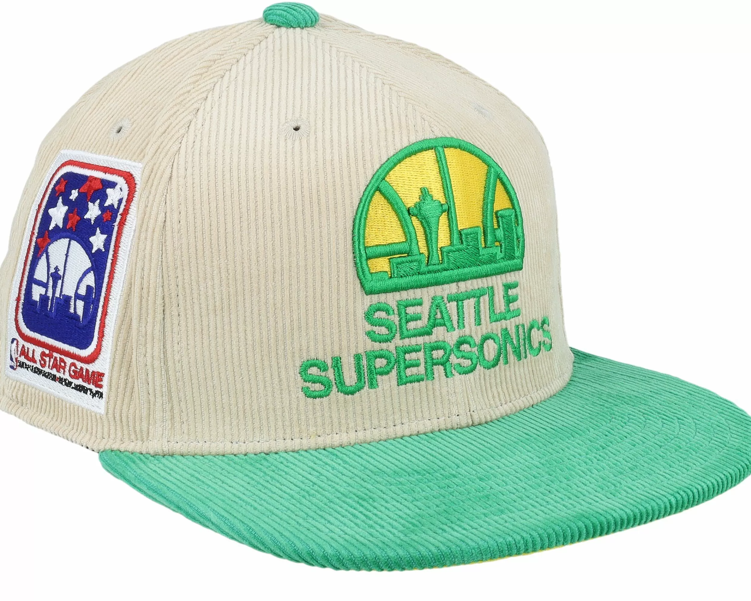 Mitchell & Ness Seattle Supersonics Team Cord Off White/Green Fitted - -Unisex Fitted