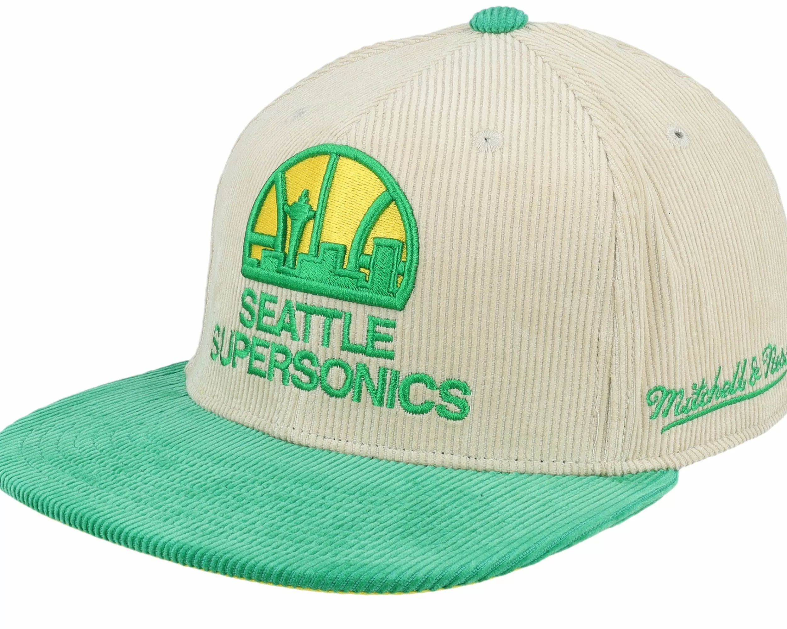 Mitchell & Ness Seattle Supersonics Team Cord Off White/Green Fitted - -Unisex Fitted