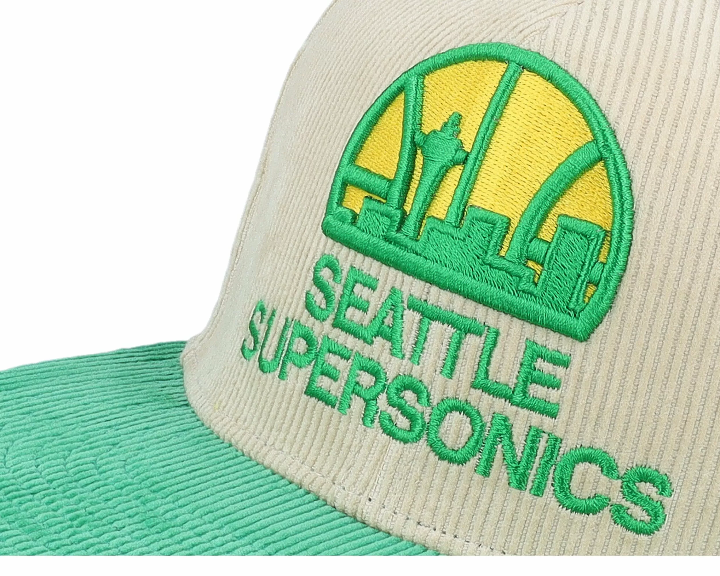 Mitchell & Ness Seattle Supersonics Team Cord Off White/Green Fitted - -Unisex Fitted